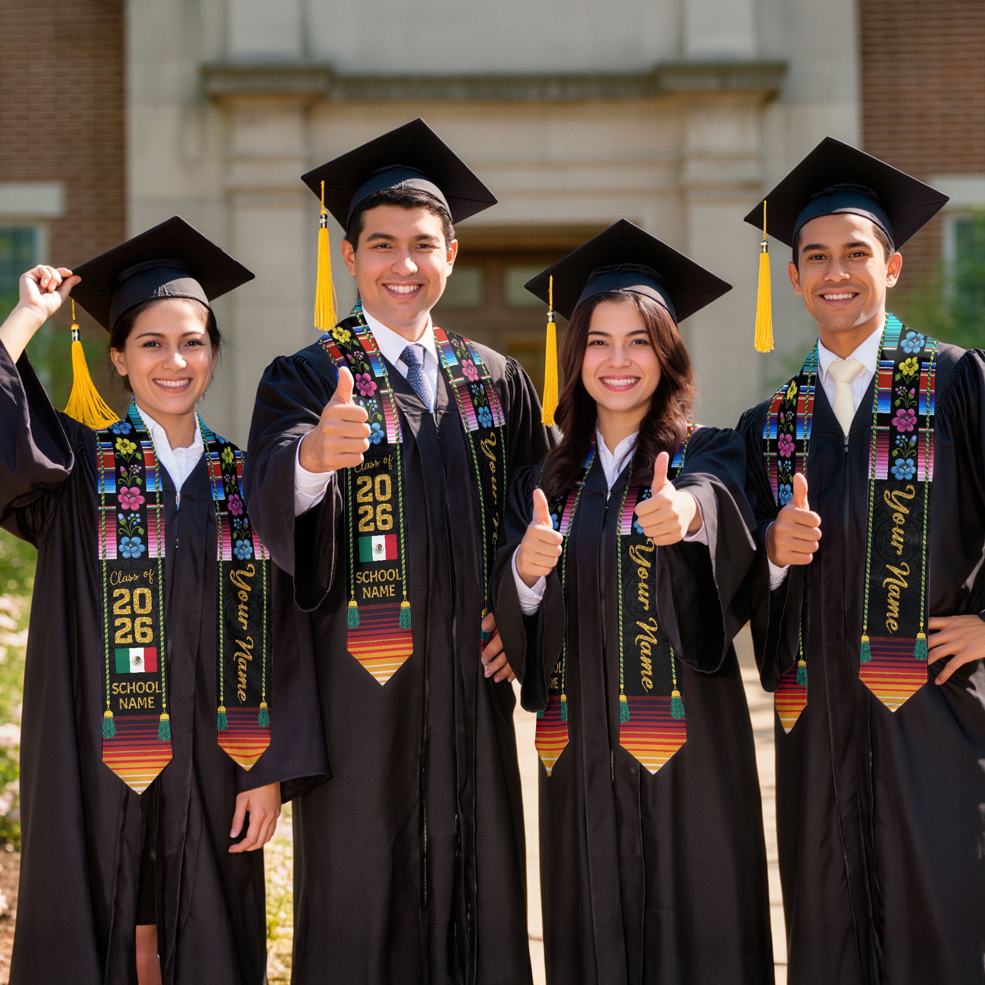 Mexican Graduation Stole Aztec Floral Serape Tassel Flag Custom Sash 2026