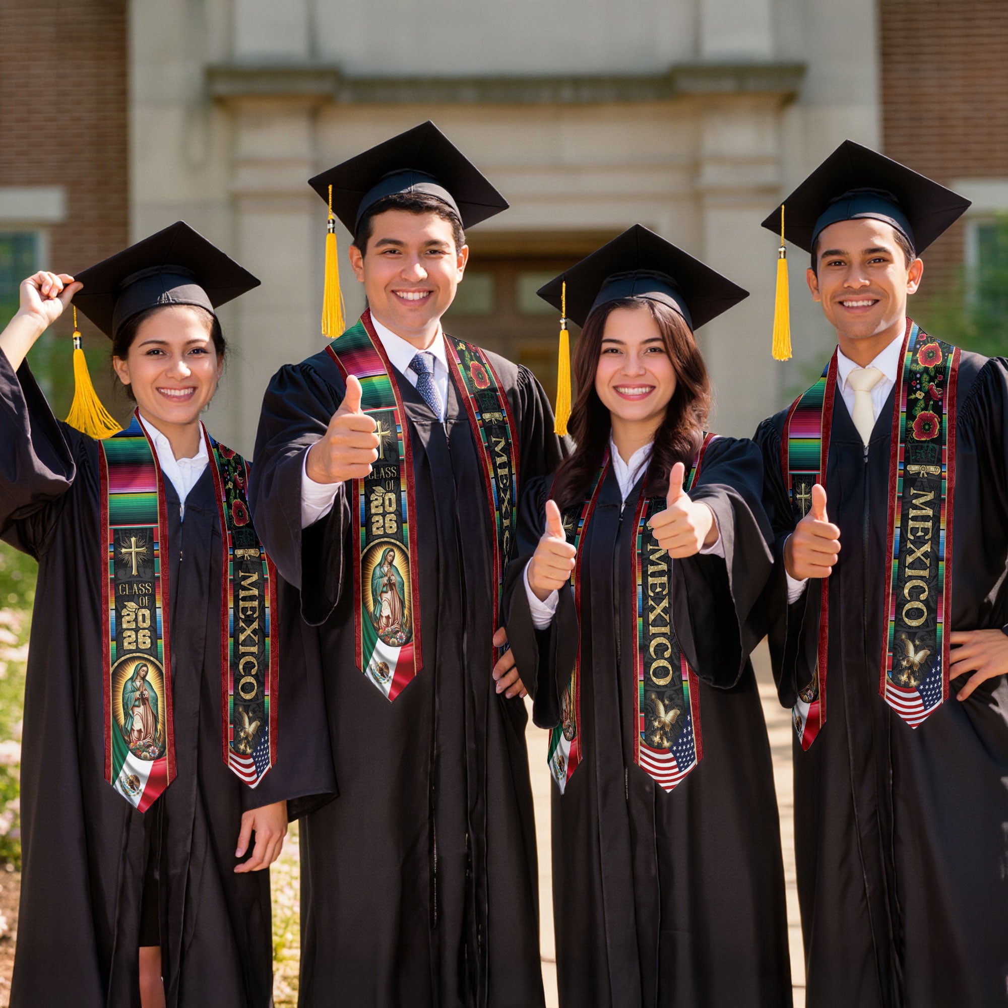 Mexican Graduation Stole Mexico USA Flag Aztec Virgin Mary Cross Serape 2026
