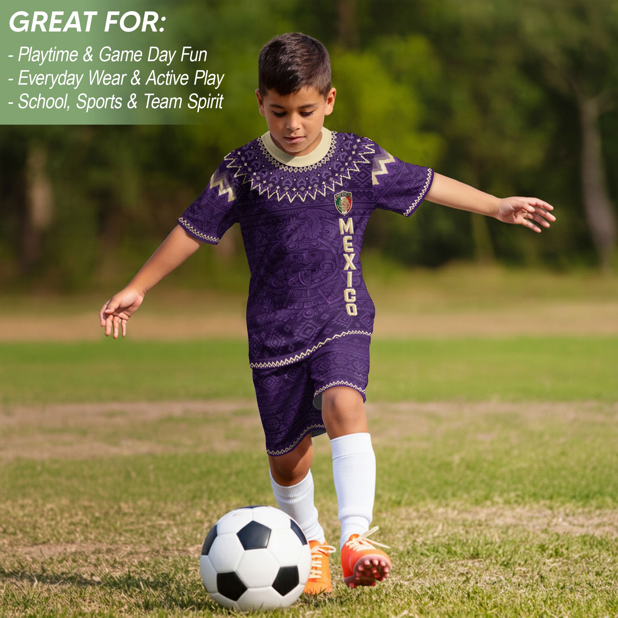 Mexico Soccer Jersey Kids Set Aztec Warrior Purple Gold Mexican Football