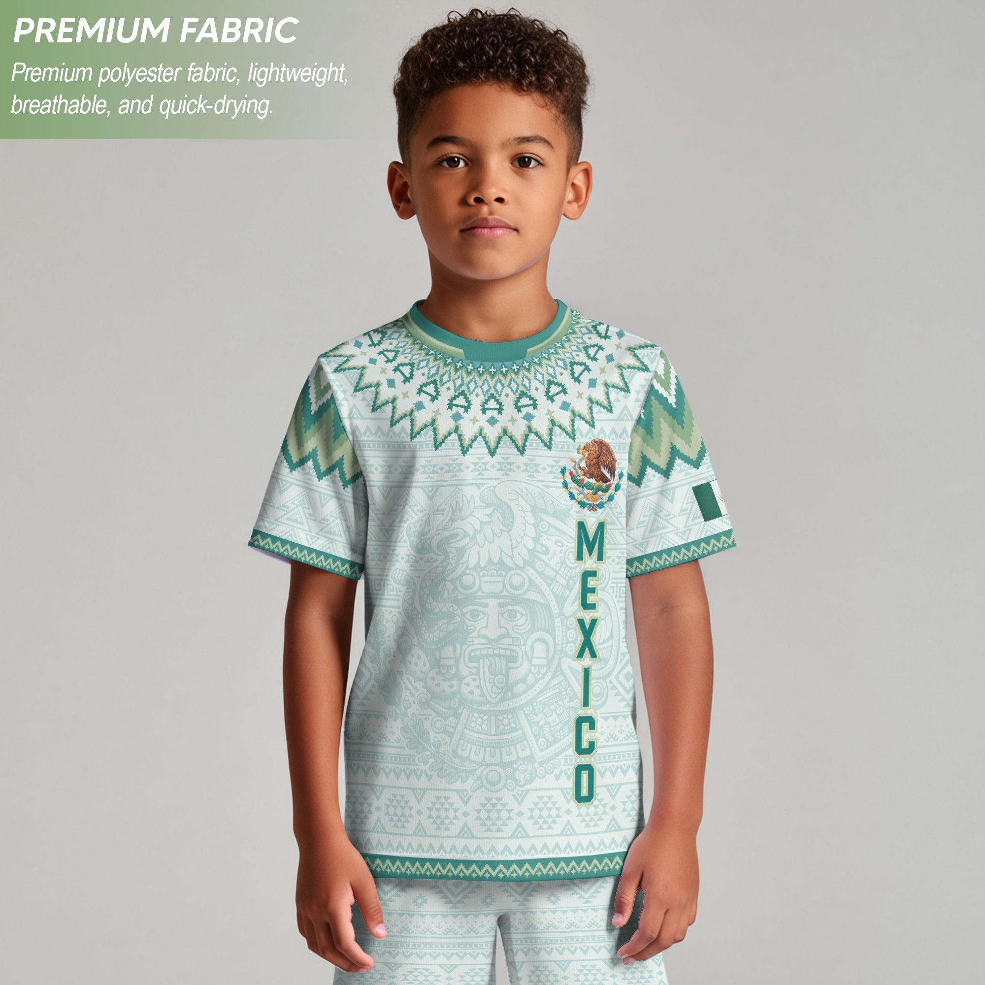 Camiseta de fútbol juvenil con estampado vertical del Águila Dorada Negra de México