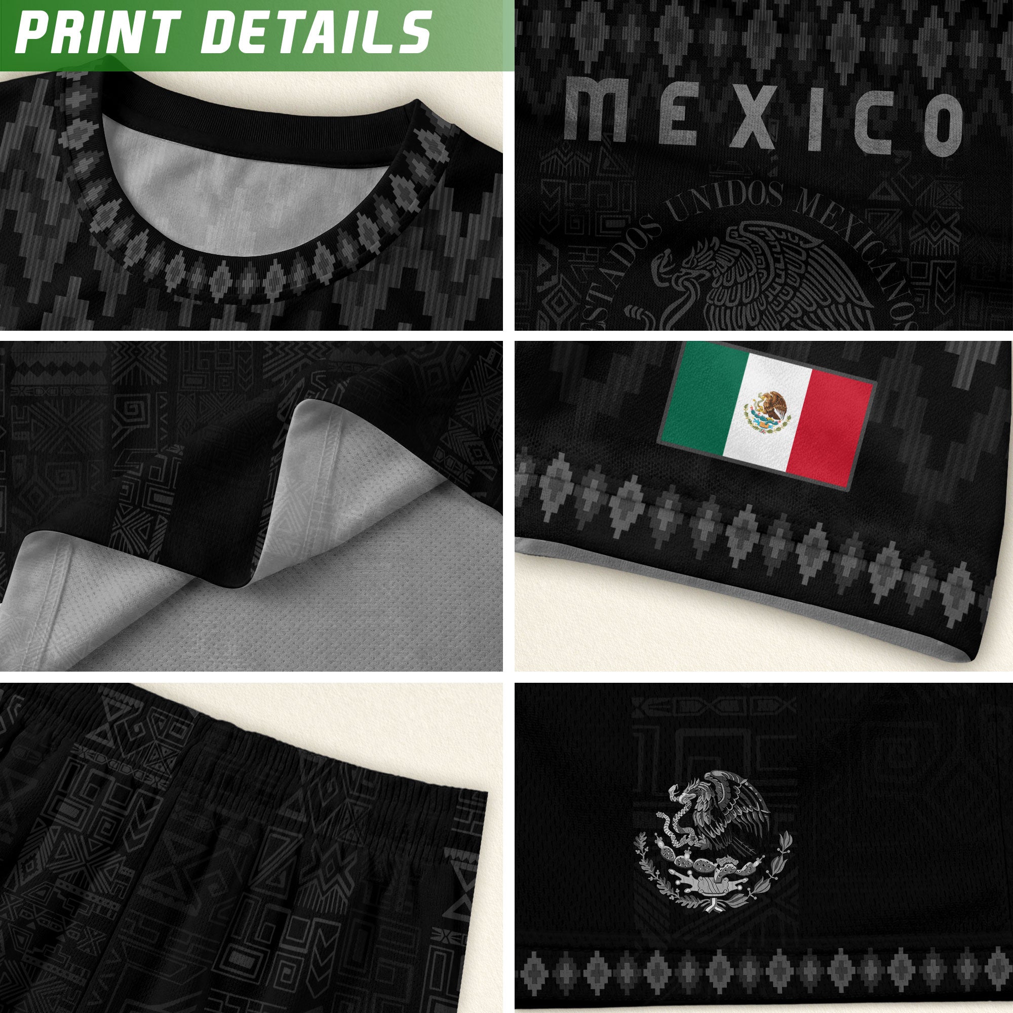 Mexico Heritage Orgullo Mexicano Black Silver Traditional Pattern Eagle Soccer Jersey
