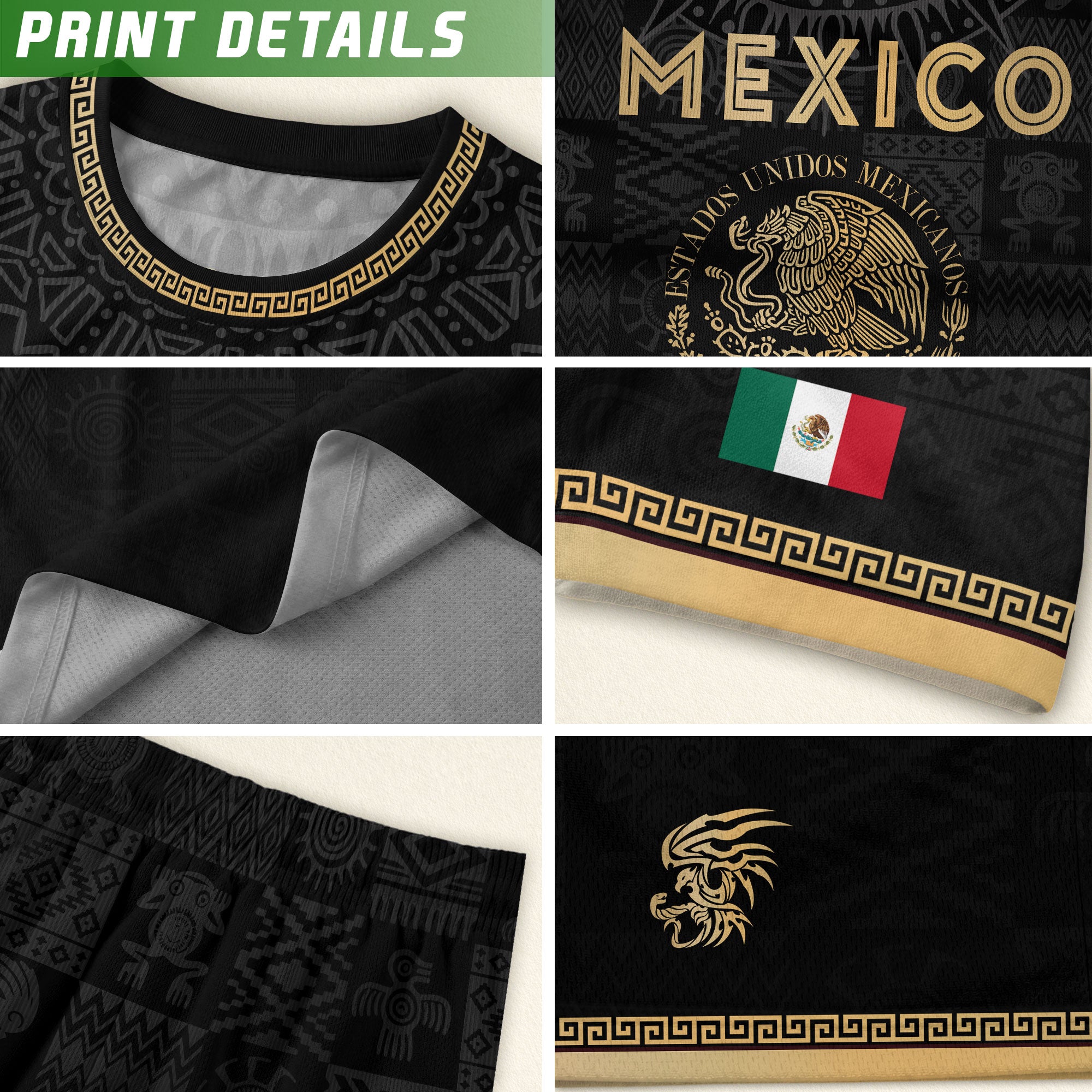 Mexico Coat of Arms Black Gold Ancient Mayan Aztec Symbols Soccer Jersey