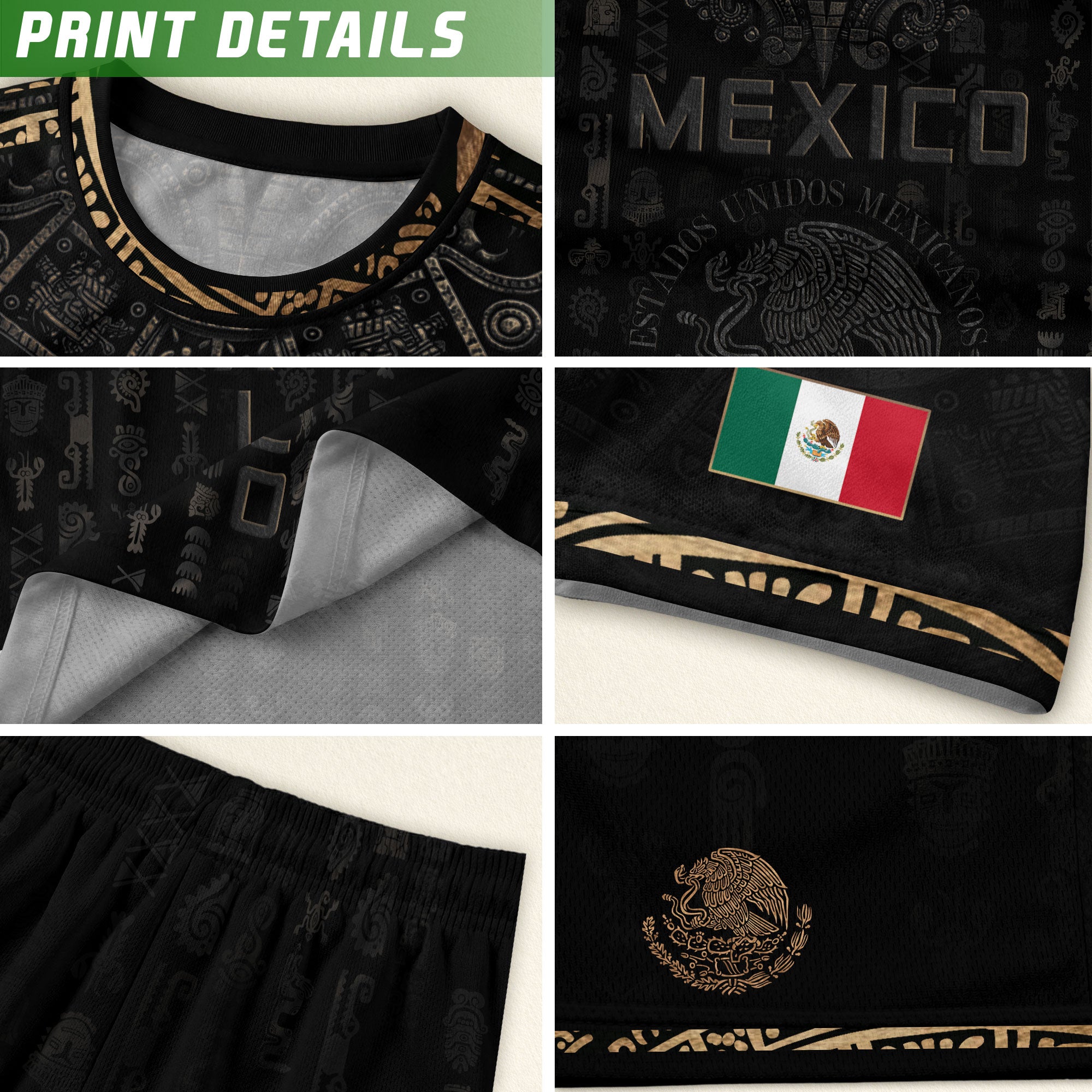 Mexico Heritage Orgullo Mexicano Black Bronze Ancient Mask Aztec Calendar Soccer Jersey