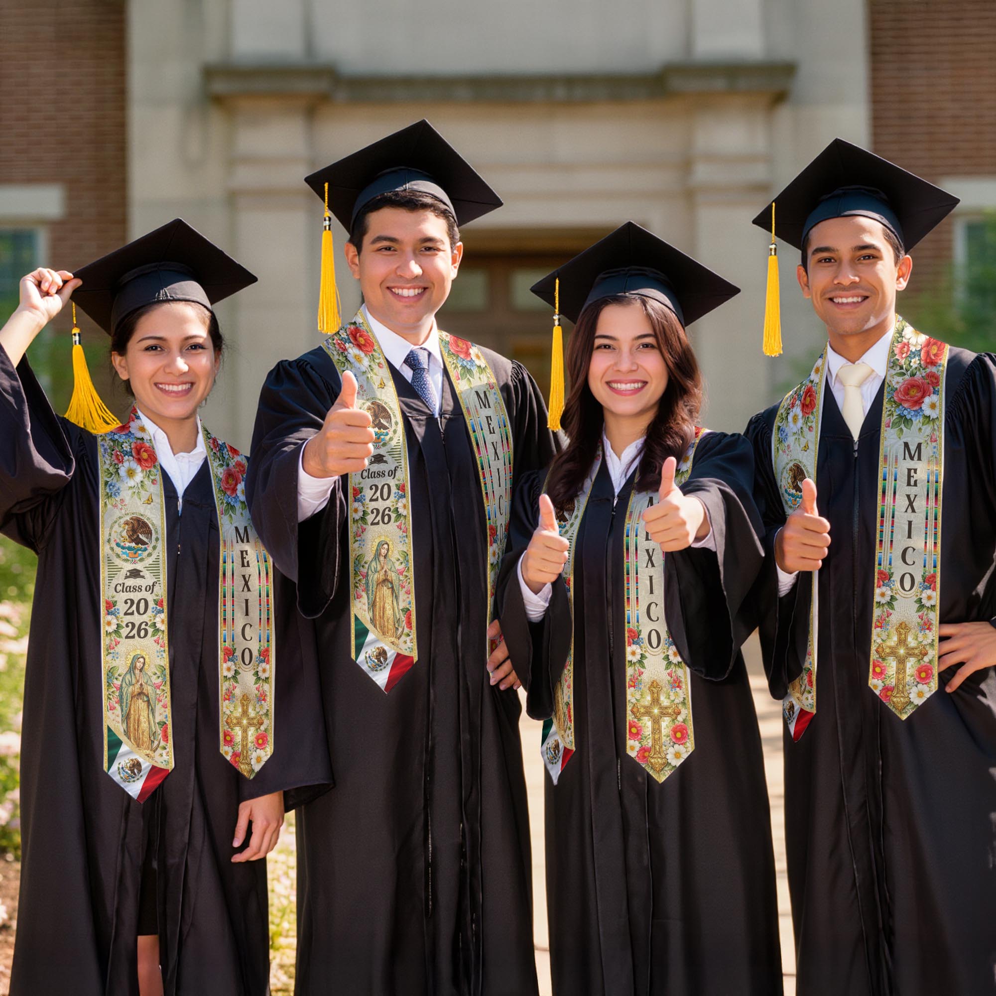 Mexican Graduation Stole 2026, Our Lady of Guadalupe & Eagle Flower Heritage