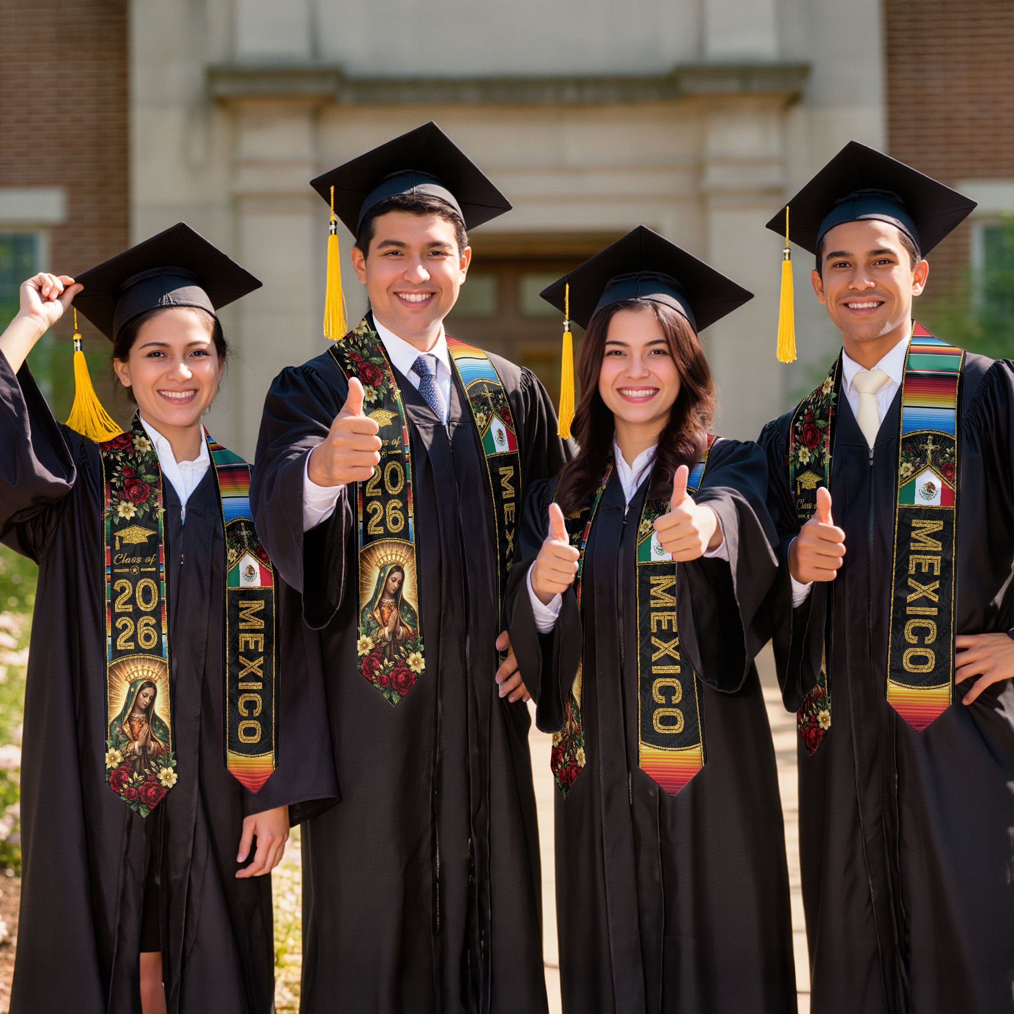 Mexican American Flag Graduation Stole Class of 2026 Mexican Sash Stoles for Graduation