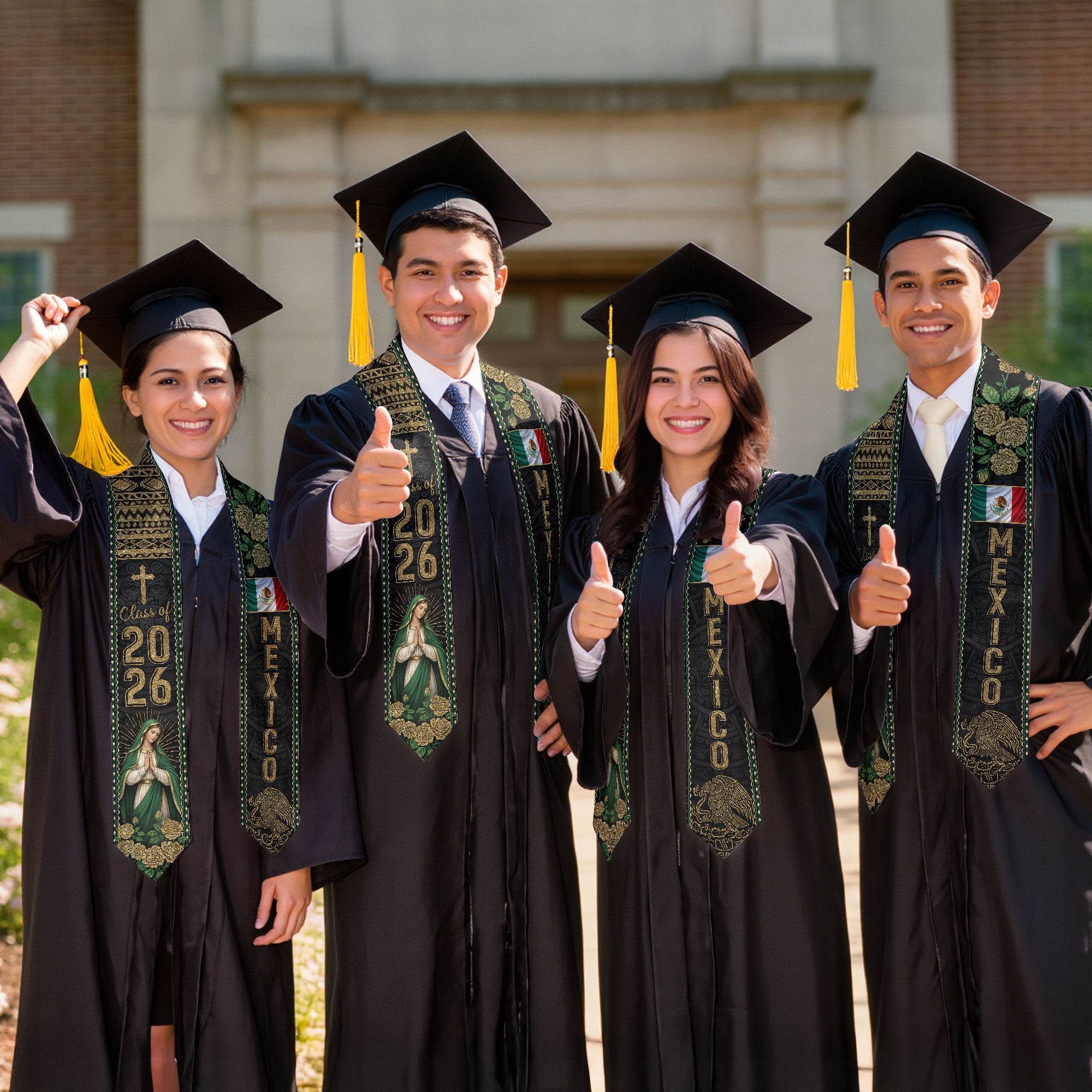 Graduation Stole Mexican Class of 2026 Mexican American Flag Sash for 2026 Graduation