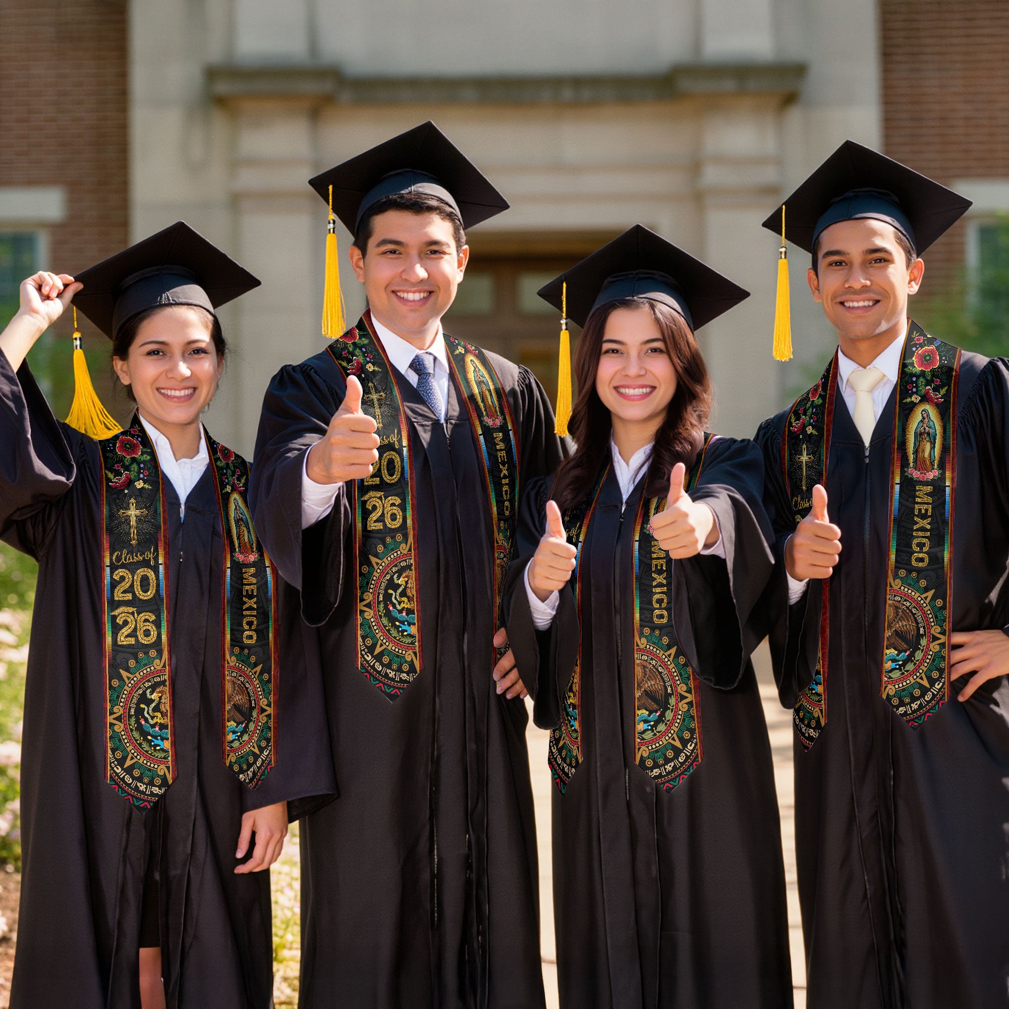 Mexican Sash Graduation Stole Class of 2026 Mexican American Flag Stoles for Graduation