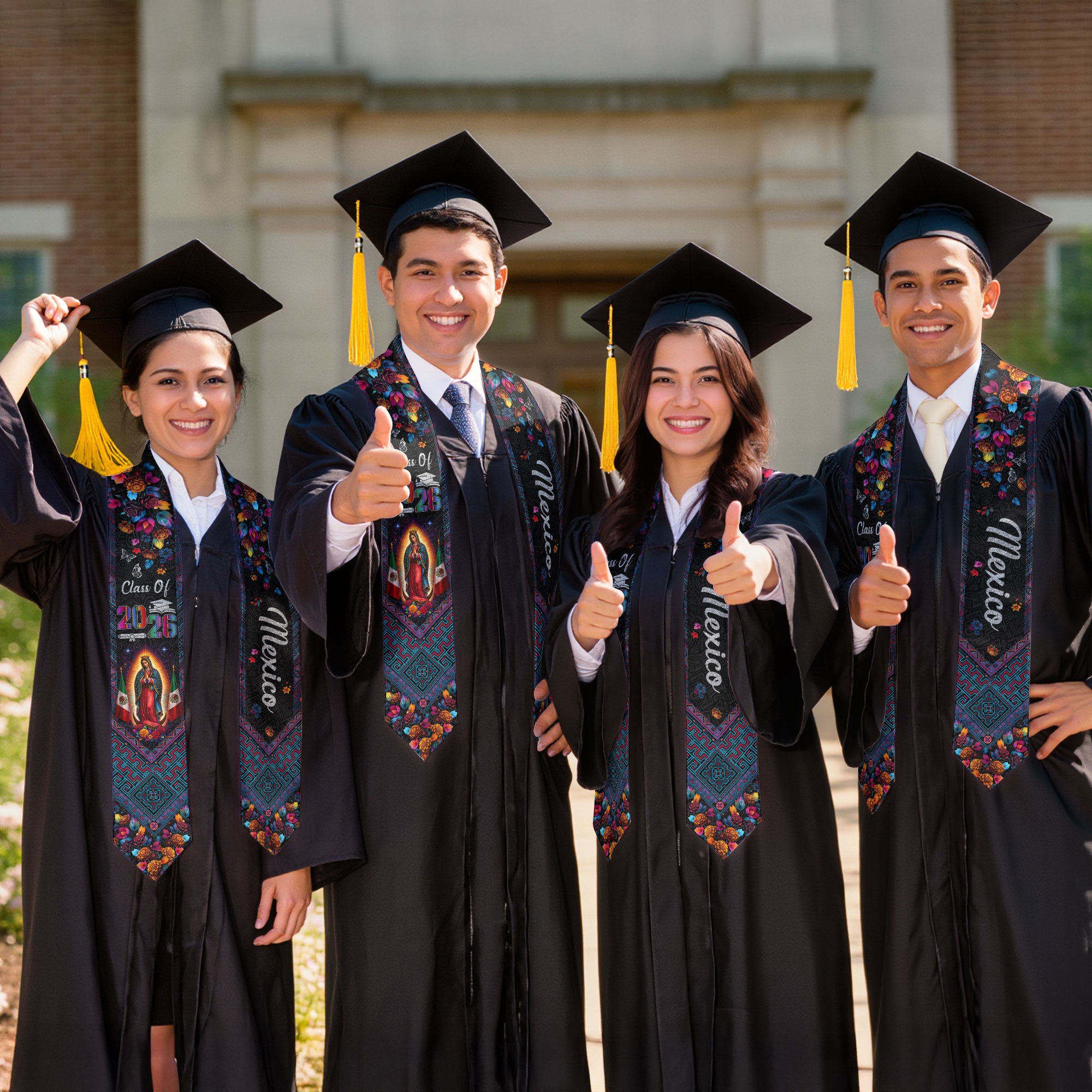 Class of 2026 Mexico Graduation Stole Virgin Guadalupe Floral Cultural Kente Sash