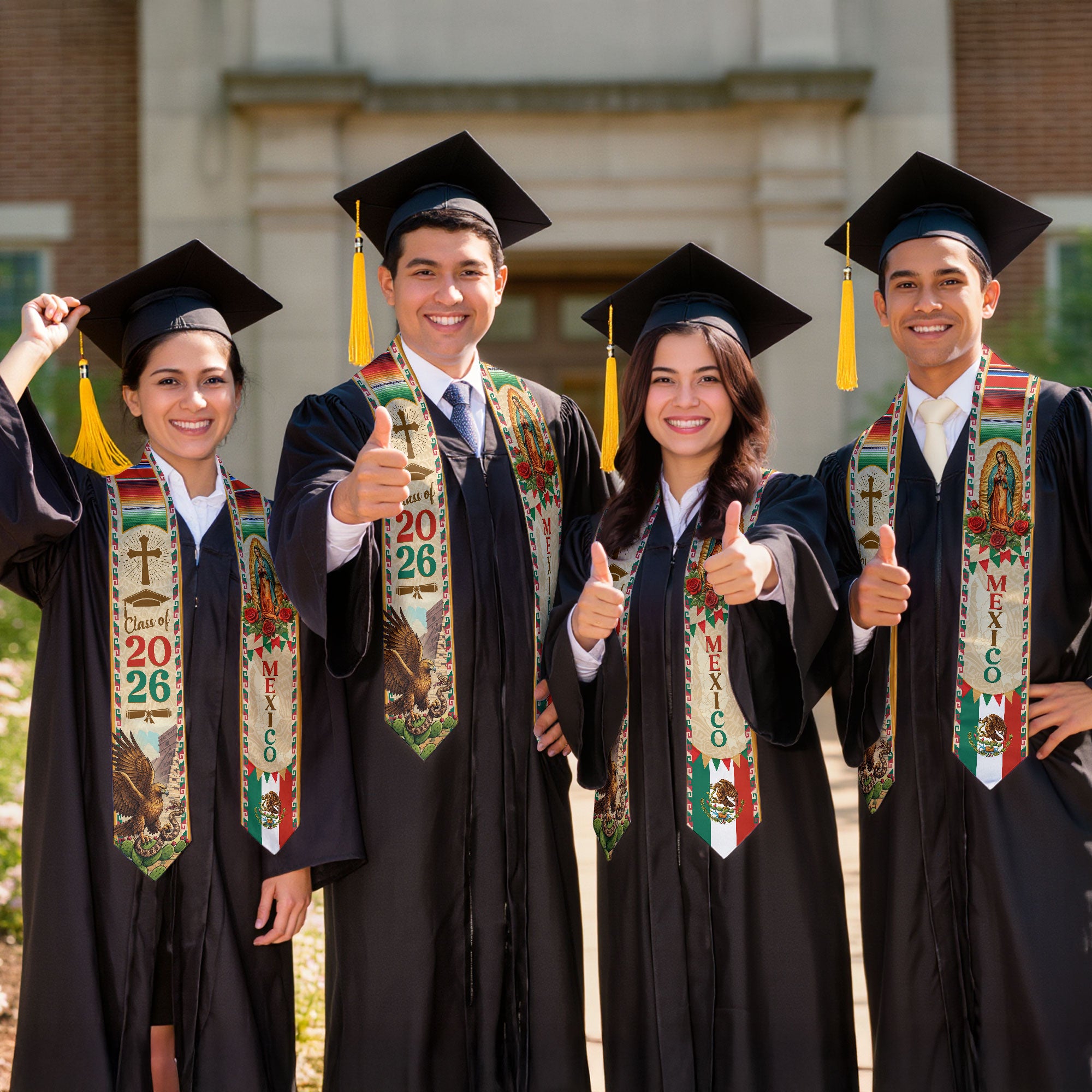 Mexican Flag Graduation Stole - Class of 2026 Sash for Graduation Ceremony