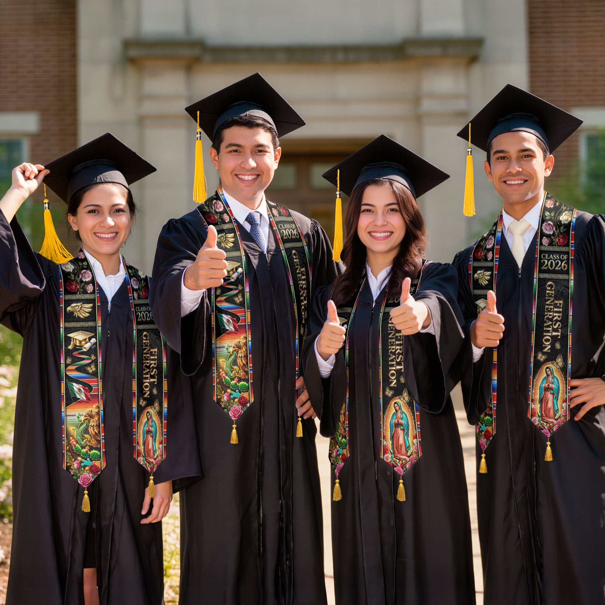 Class of 2026 Mexico Stole First Generation Guadalupe Aztec Eagle Rose Serape Tassel Sash