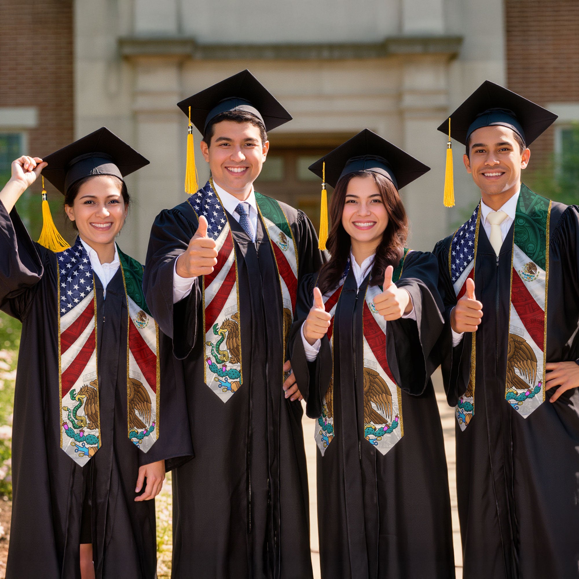 Mexican American Graduation Stole - Mexico USA Flag Sash Aztec Eagle Heritage