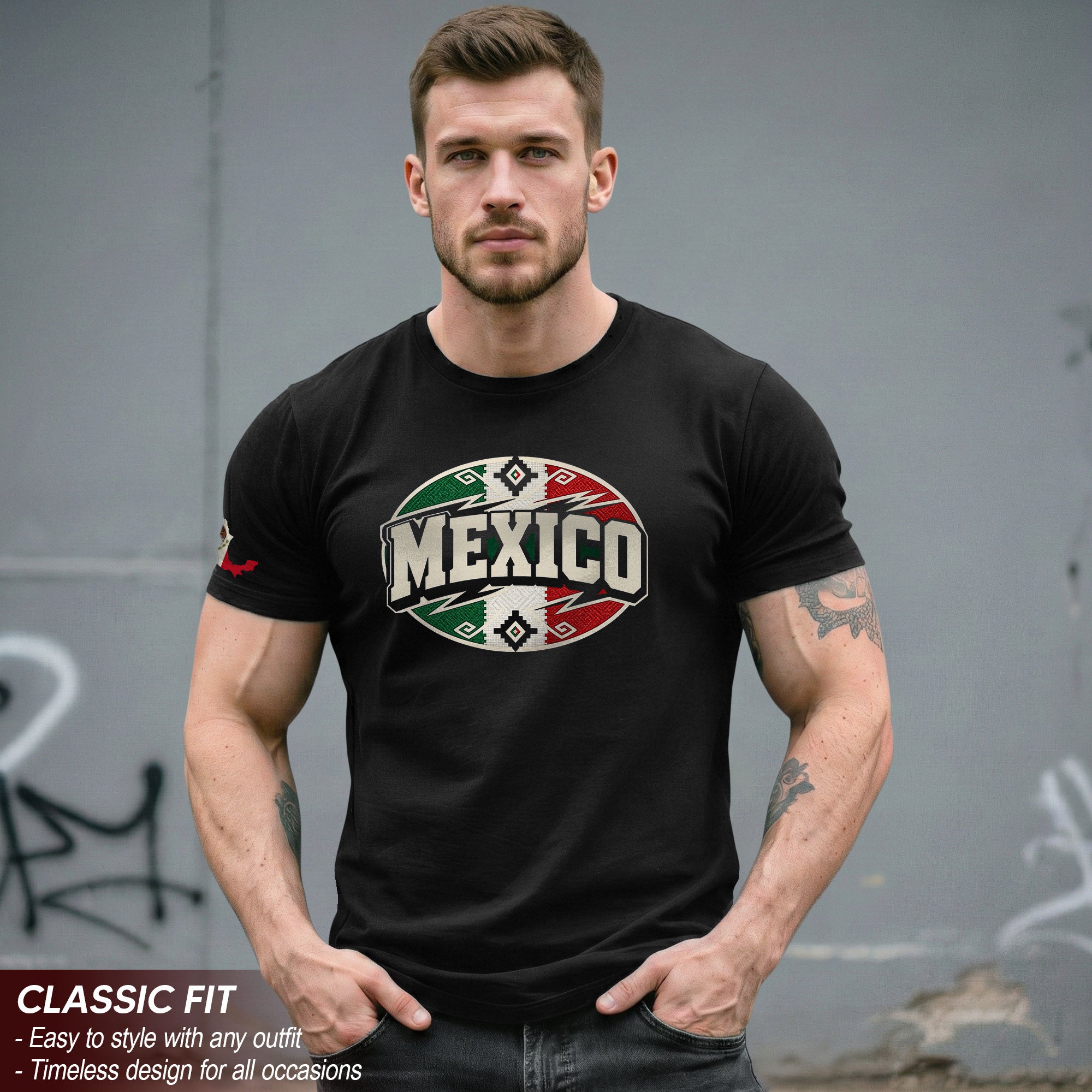 Mexico Graphic T-Shirt Cultural Flag Print Design Casual Short Sleeve Cotton Apparel
