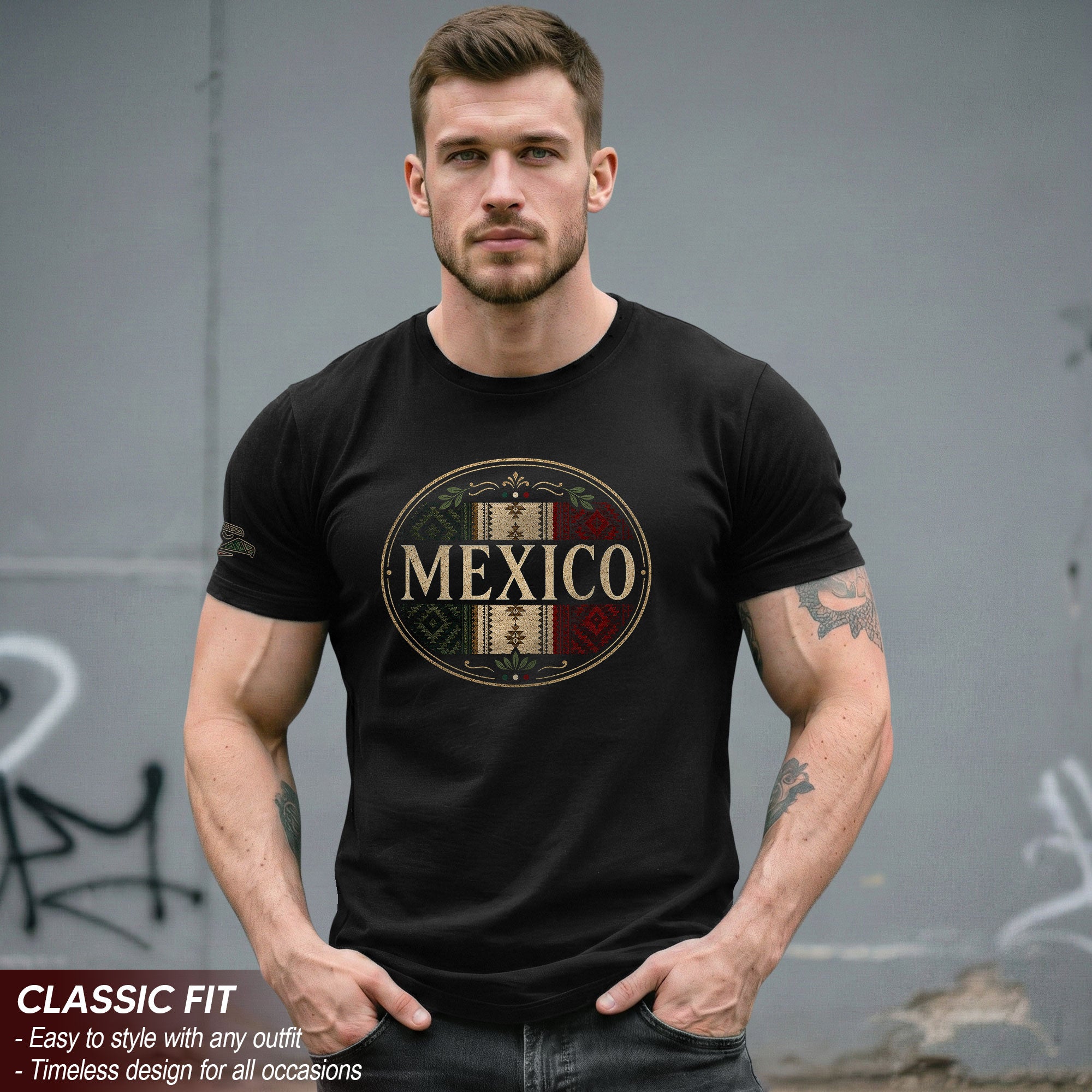 Mexico Graphic T-Shirt Vintage Cultural Pattern Design Casual Cotton Short Sleeve Apparel