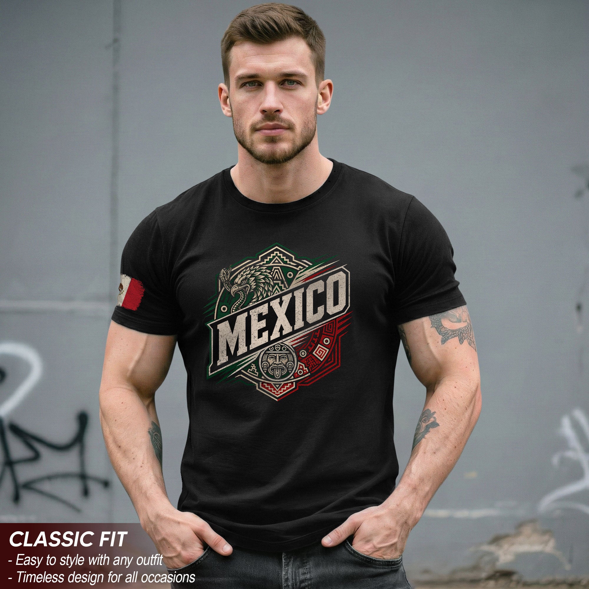 Mexico Aztec Eagle Graphic T-Shirt Cultural Heritage Design Casual Cotton Short Sleeve Tee