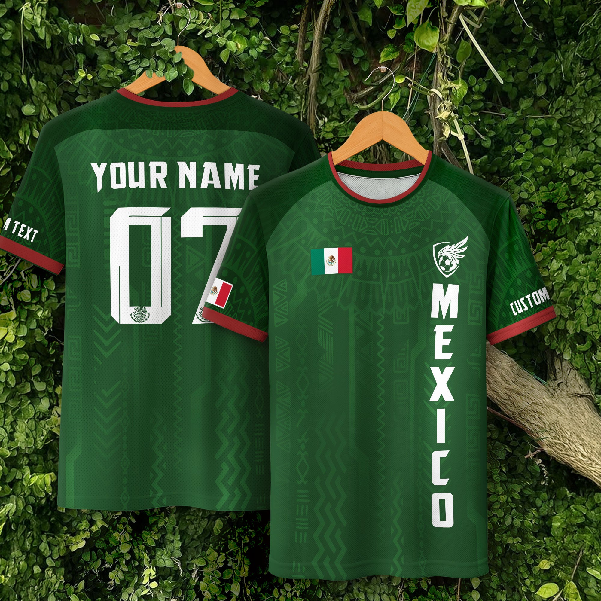 Custom Soccer Jersey Mexico Green Aztec Pattern Design