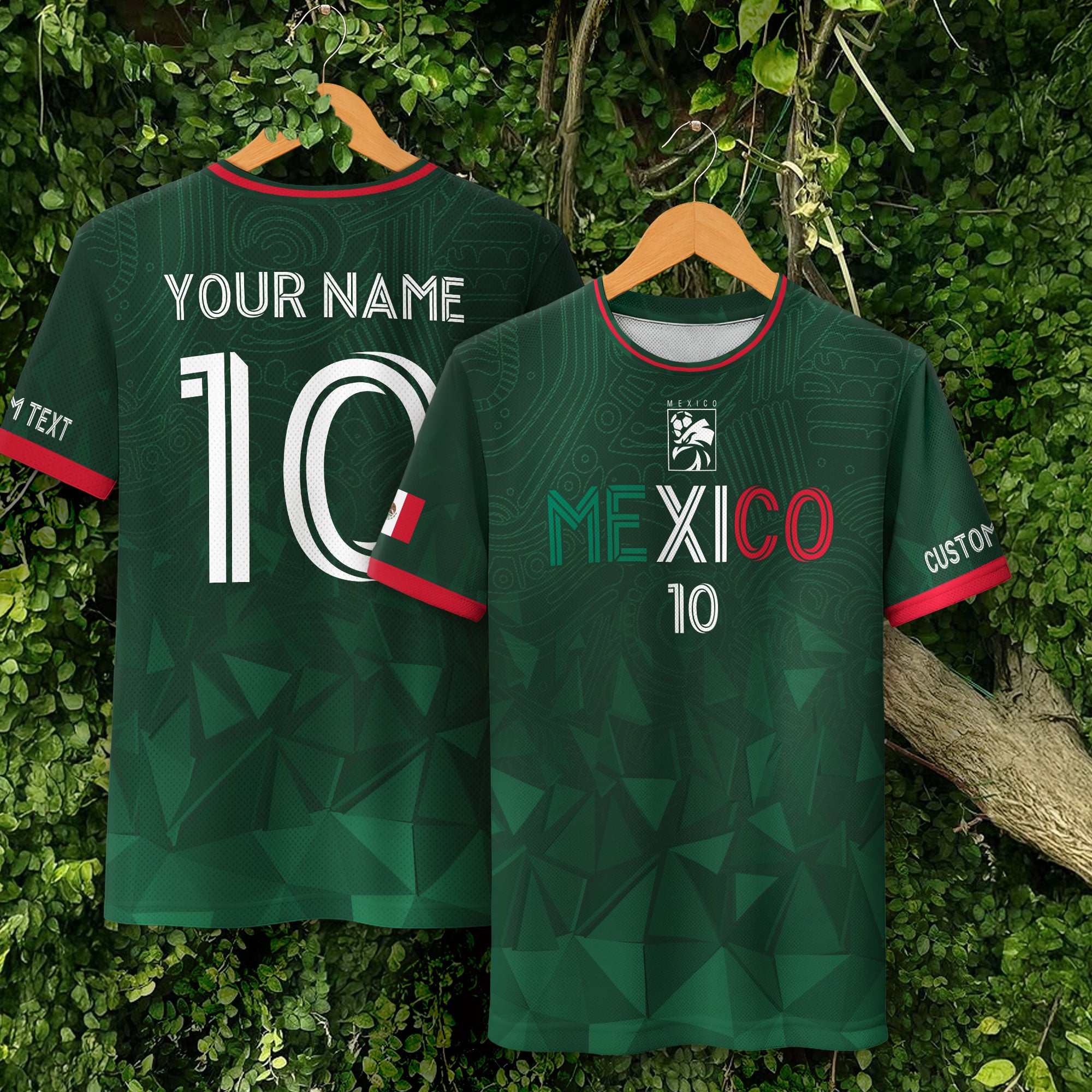 Custom Soccer Jersey Mexico Green Geometric Aztec Design