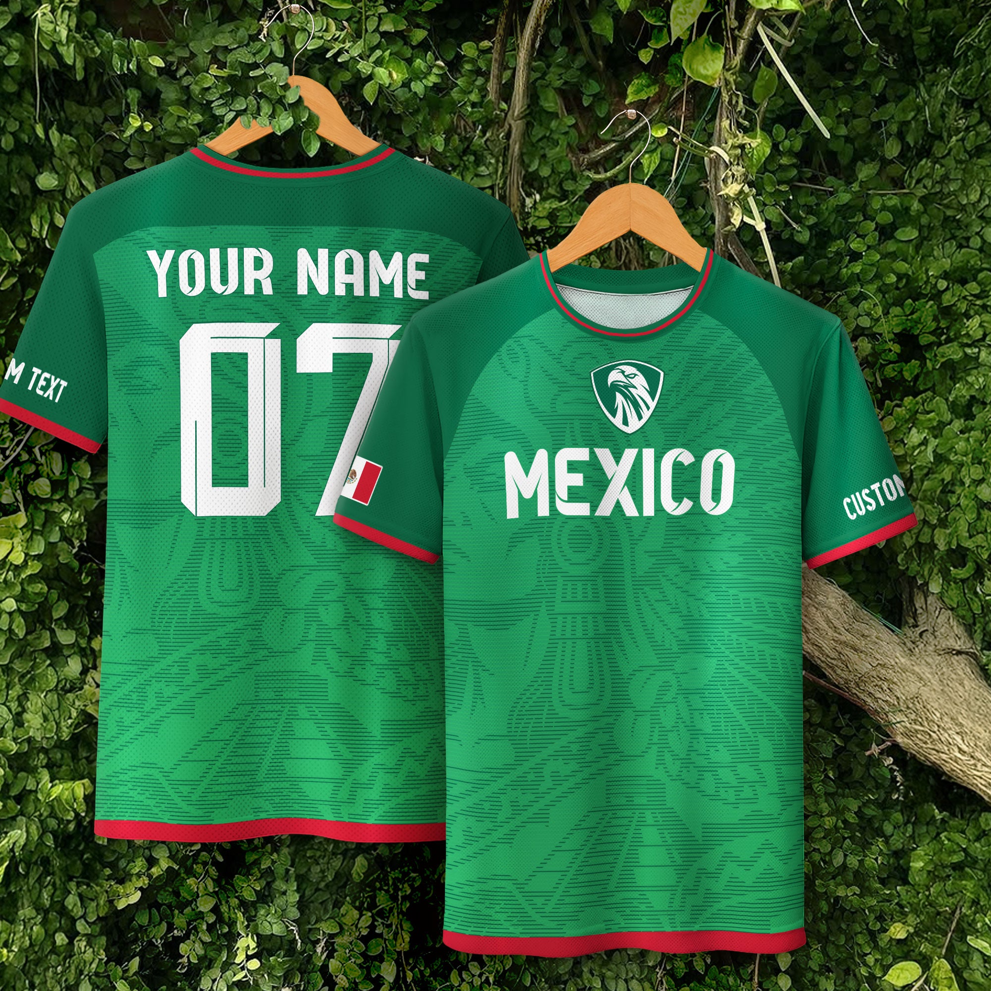 Custom Mexico Green Aztec Pattern Crest Design Soccer Jersey