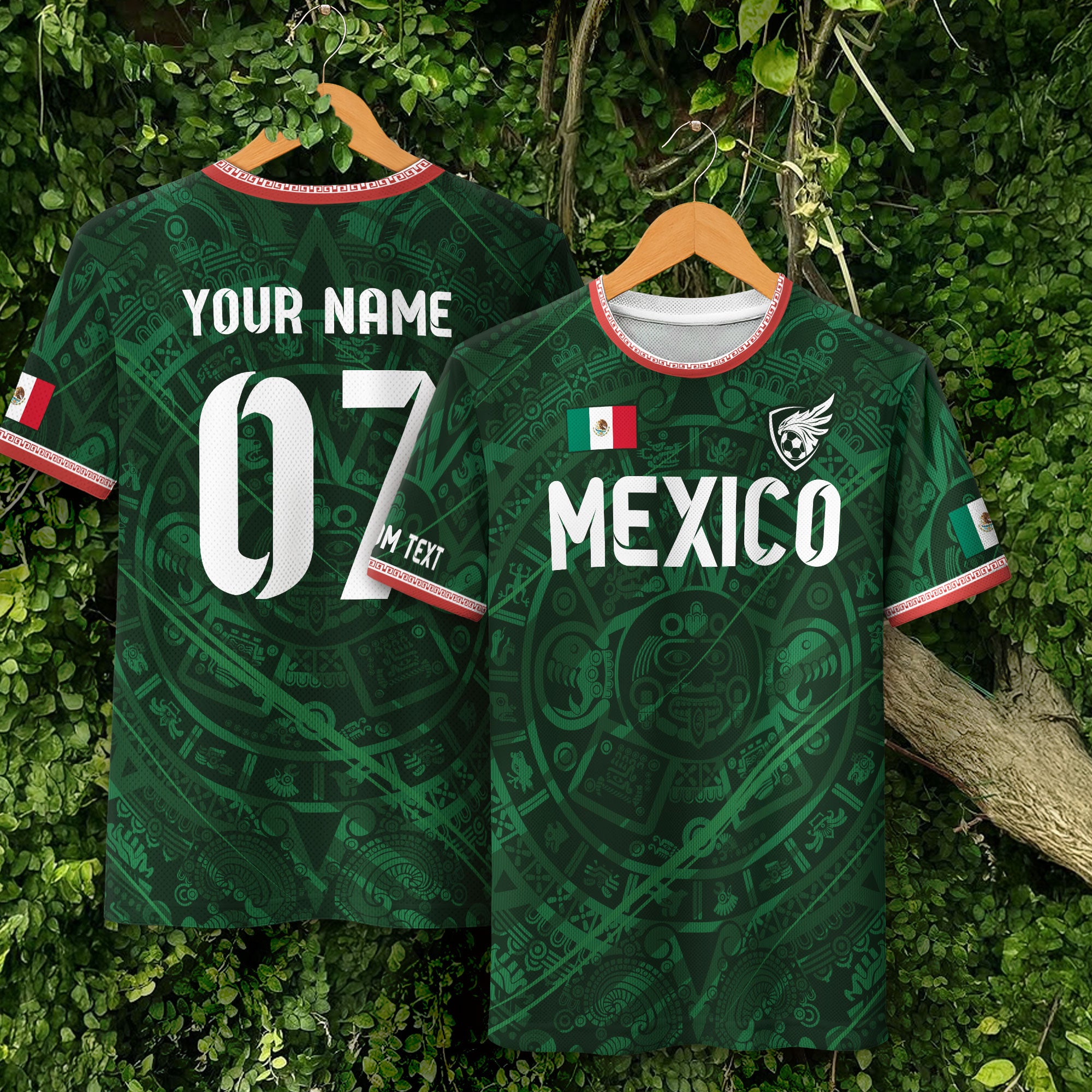 Custom Soccer Jersey Mexico Green Aztec Calendar Design