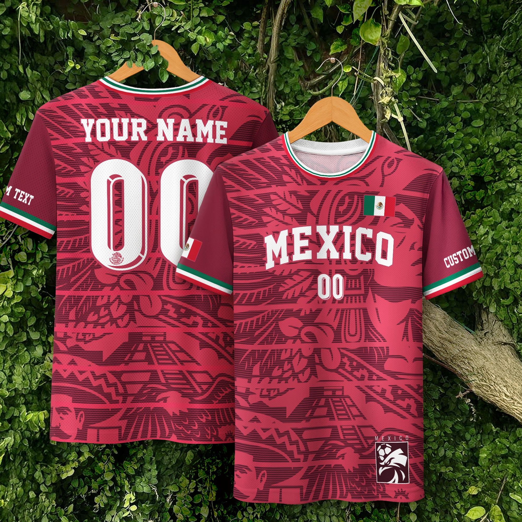 Custom Mexico Burgundy Aztec Pattern Design Soccer Jersey