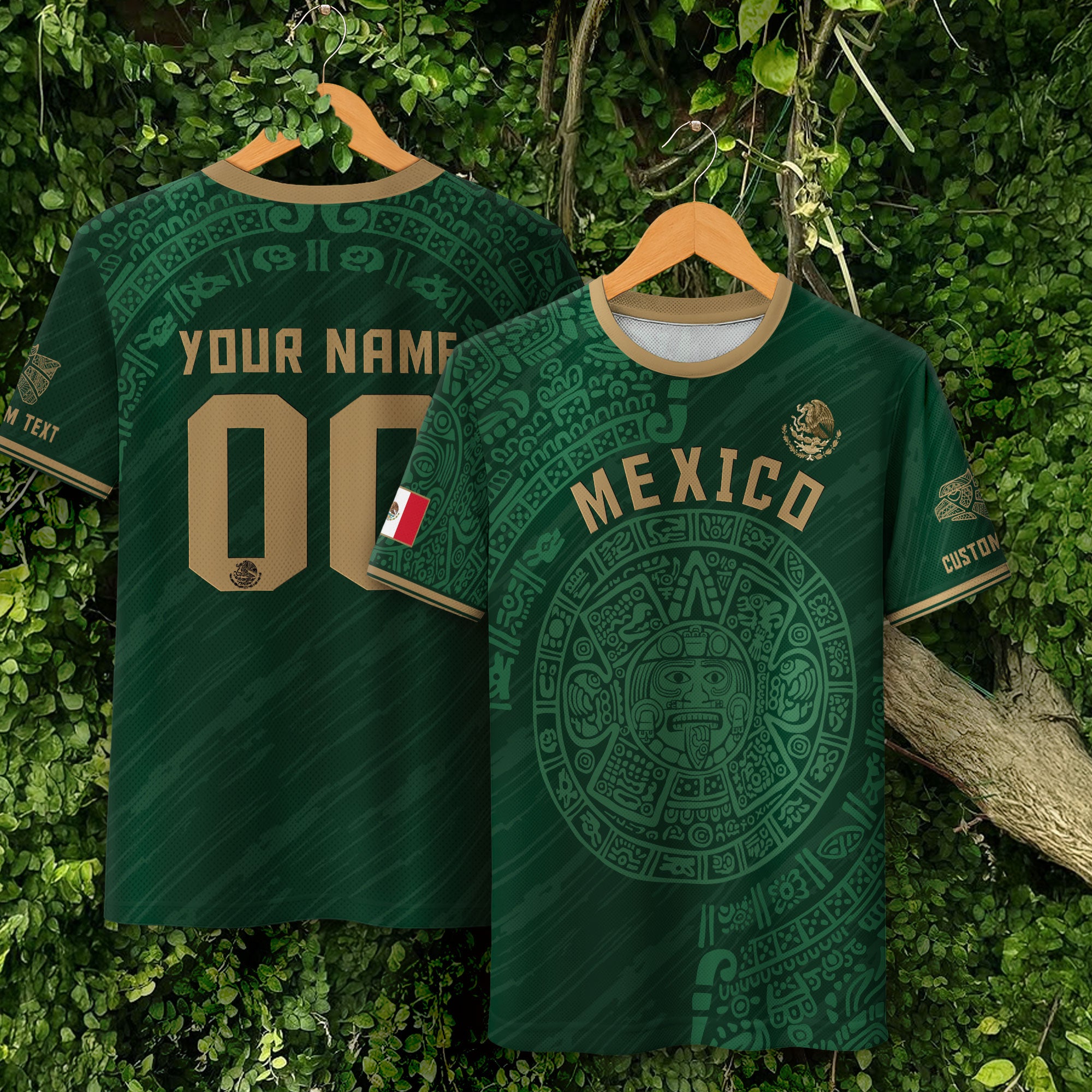 Mexico Custom Soccer Jersey – Aztec Calendar Green Edition
