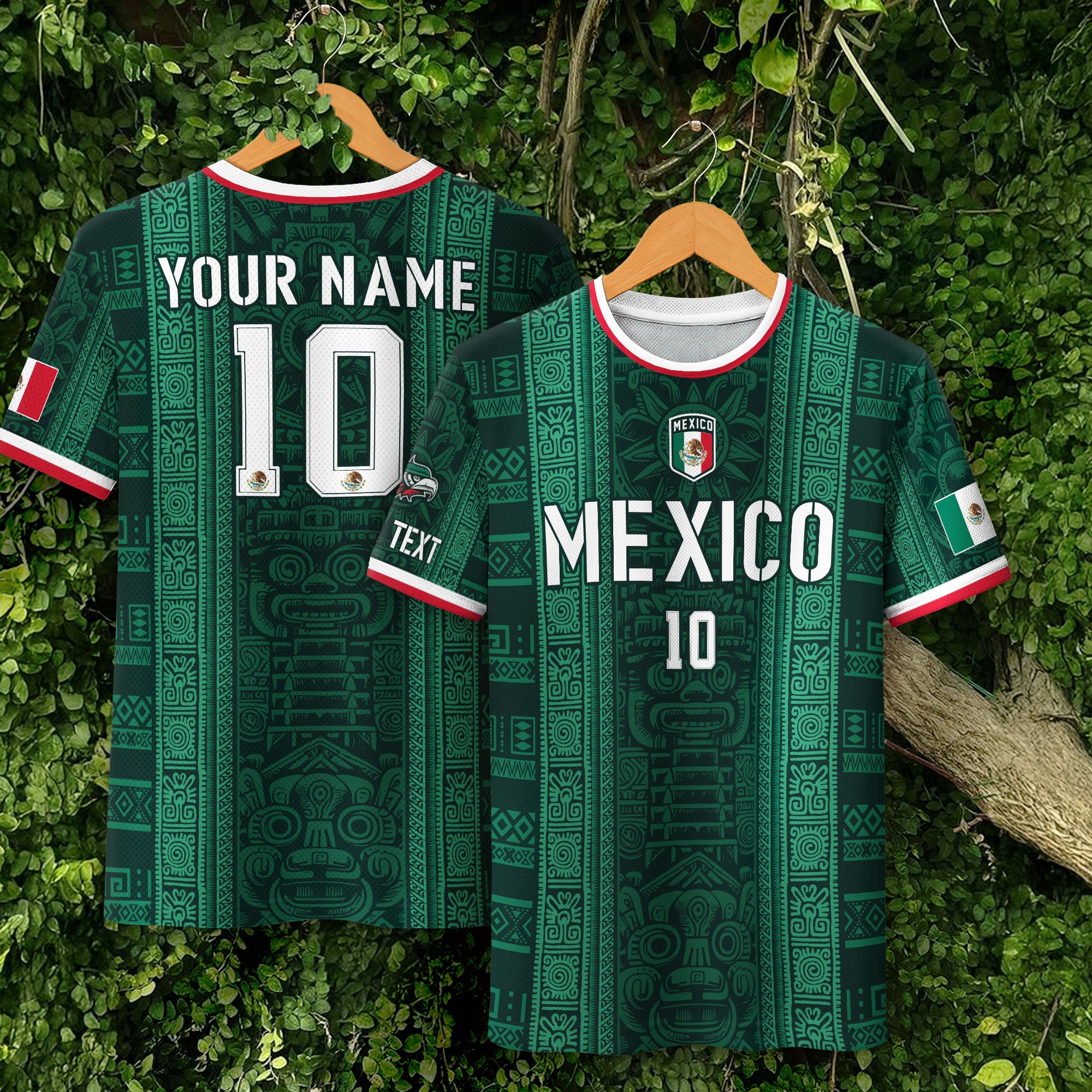 Custom Soccer Jersey Mexico Green Aztec Tribal Pattern Design