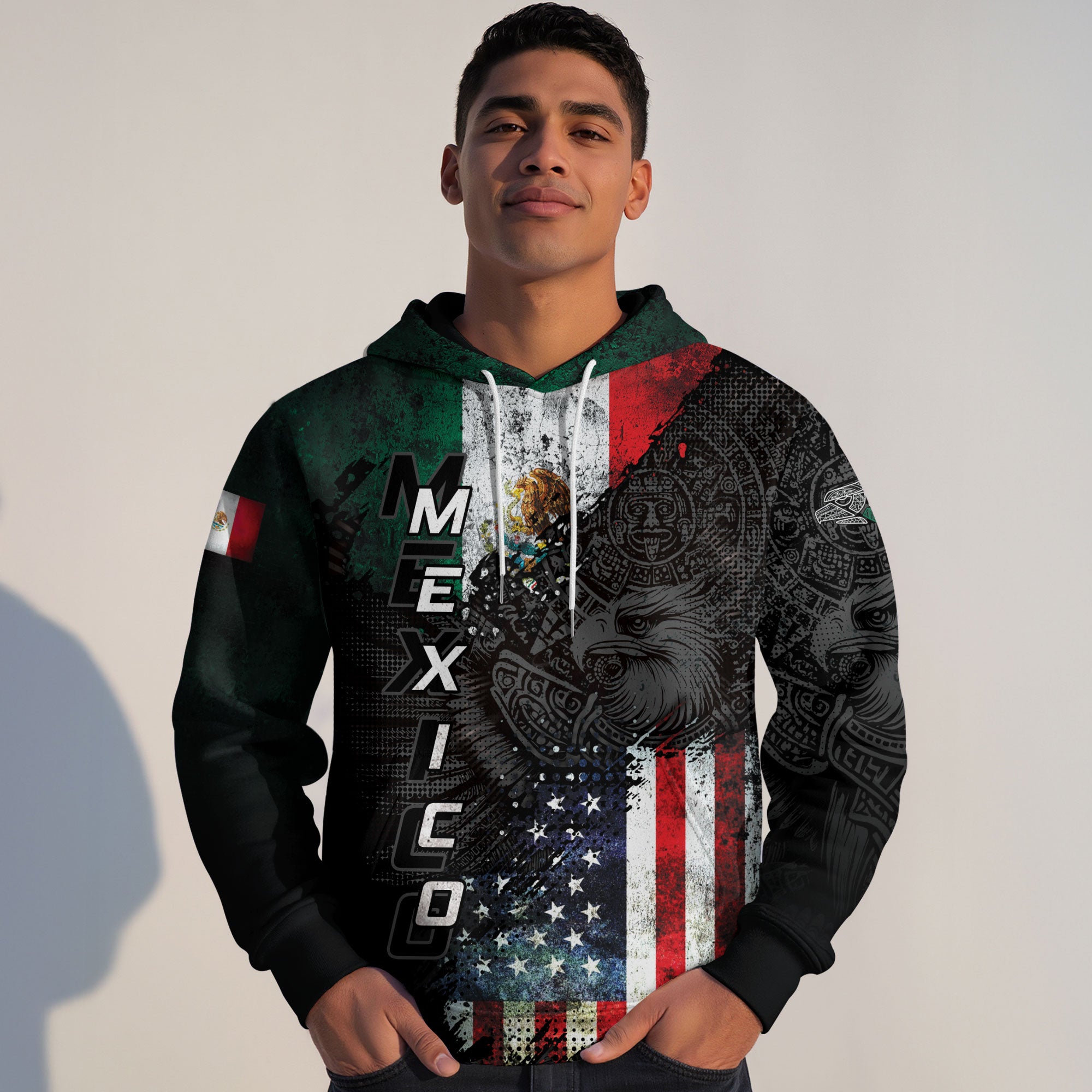 Mexico USA Flag Eagle Aztec Heritage Pride Unity Legacy Hoodie