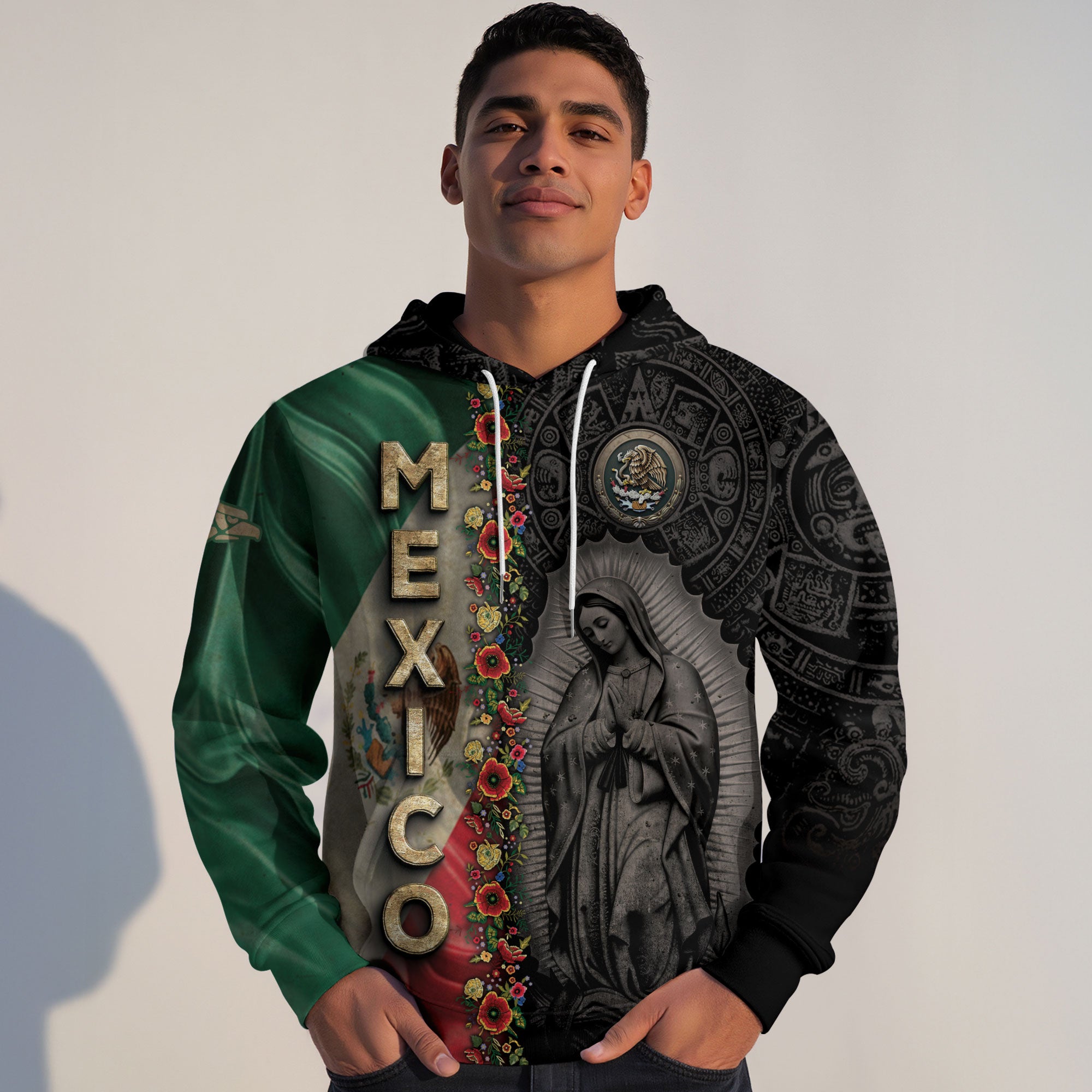 Mexico Flag Guadalupe Aztec Floral Heritage Legacy Cultural Pride Hoodie