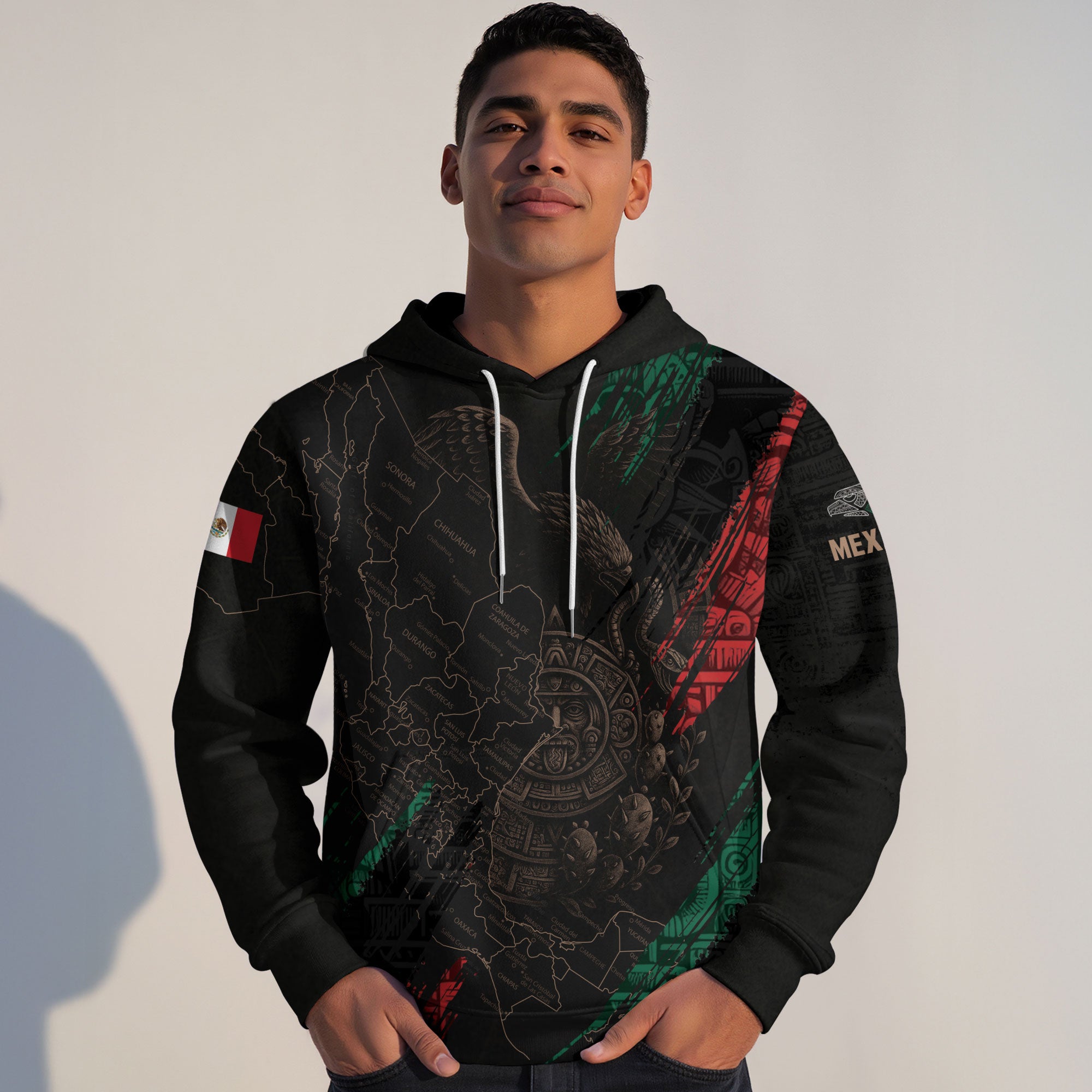 Mexico Map Aztec Sunstone Heritage Flag Legacy Cultural Warrior Pride Hoodie