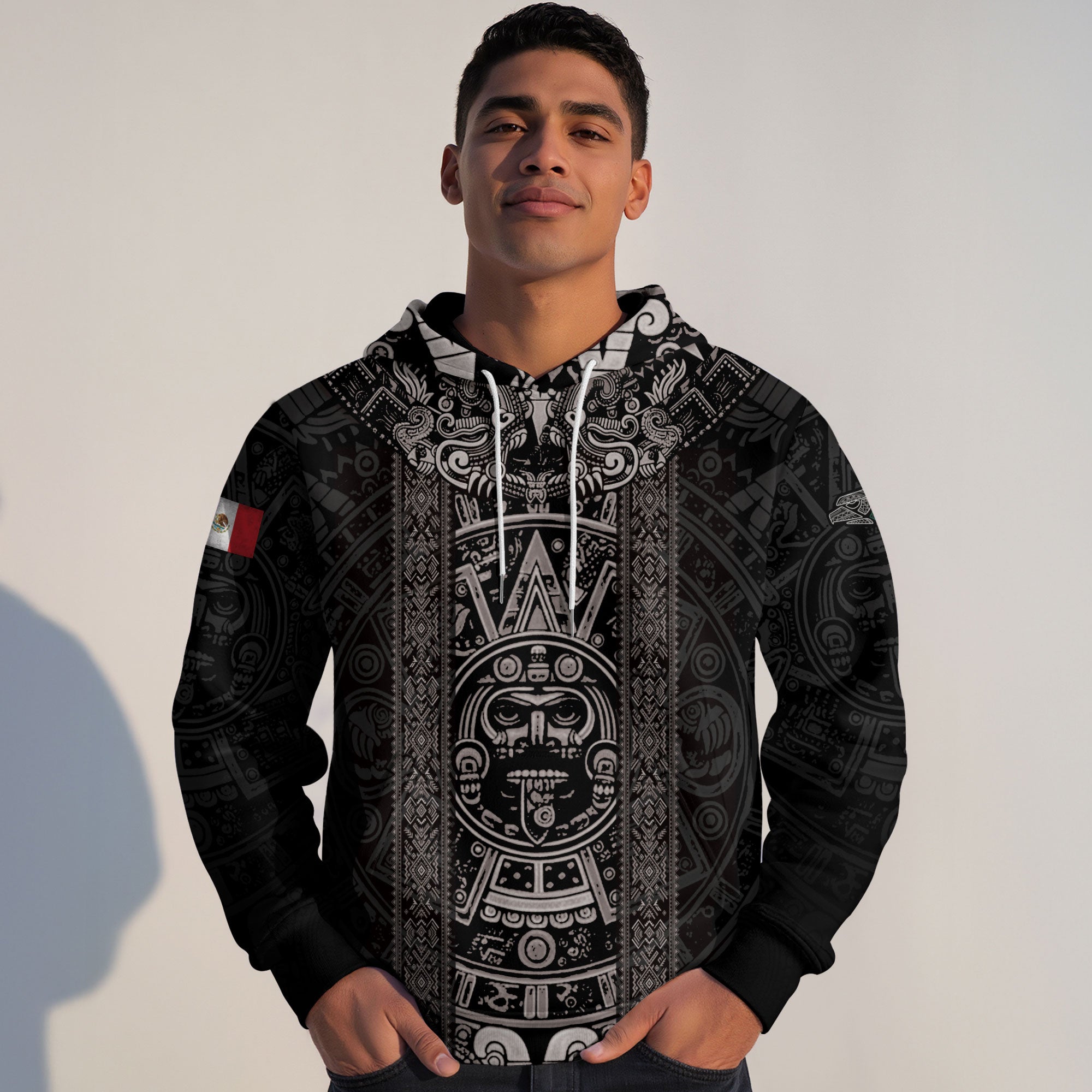Mexico Aztec Sunstone Calendar Ancient Symbol Heritage Warrior Pride Hoodie