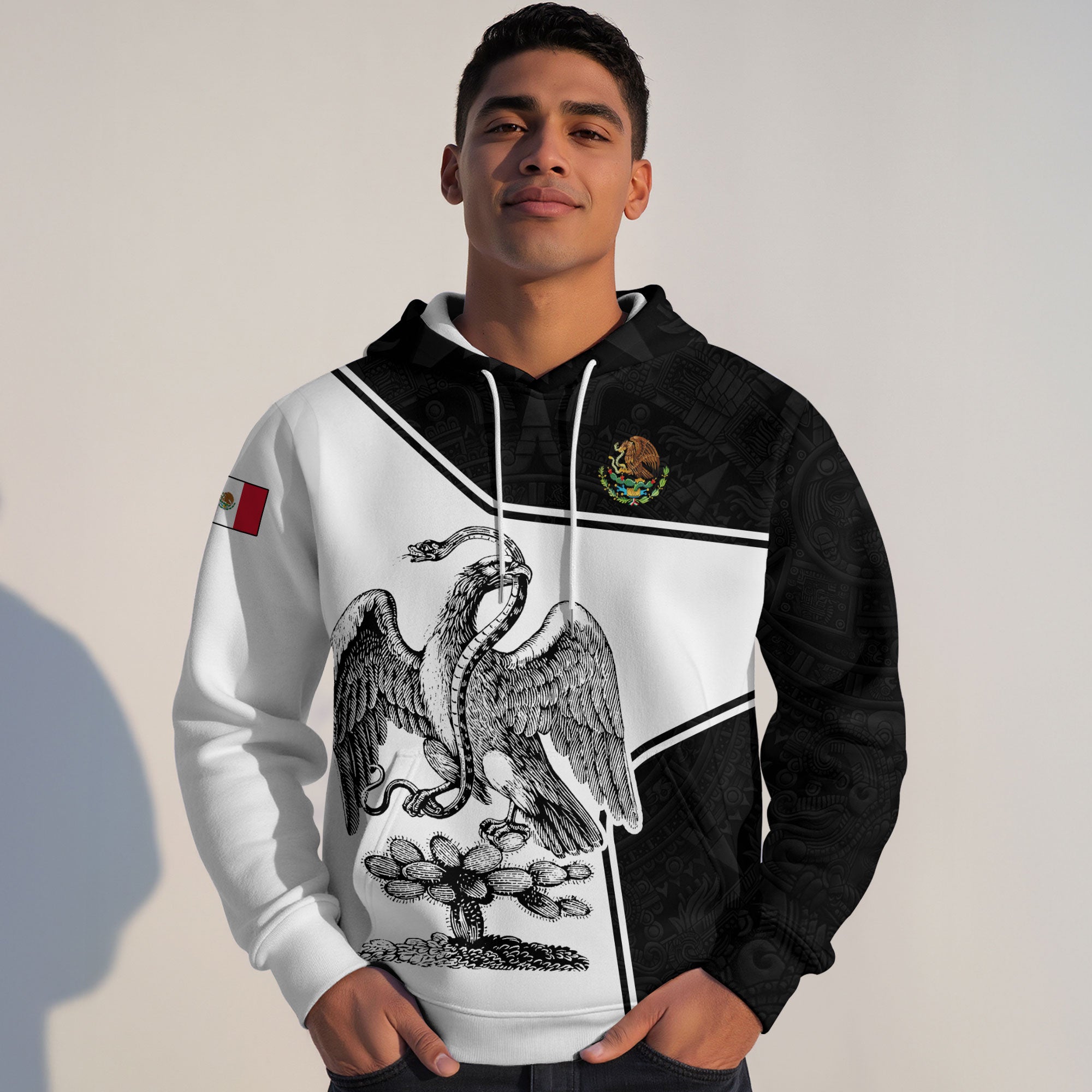 Mexico Aztec Culture White Black Eagle Heritage Men Hoodie