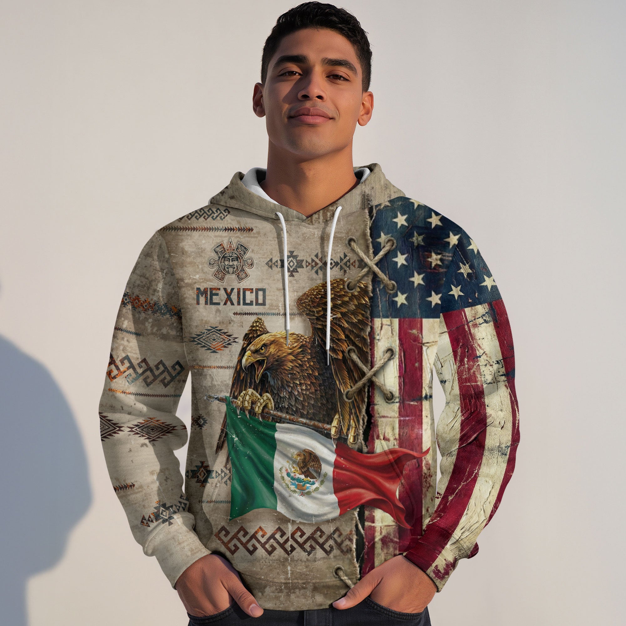 Mexican American Aztec Eagle Heritage Flag Design Mens Hoodie