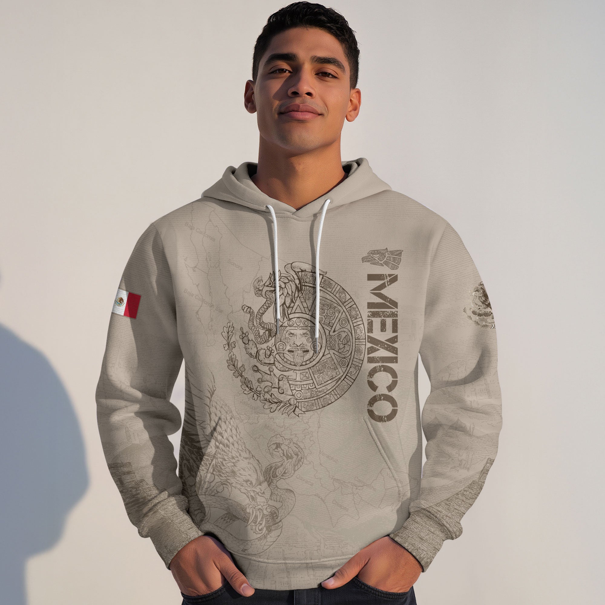 Mexican Tan Aztec Calendar Map Eagle Heritage Mens Sudadera De Mexico Hoodie