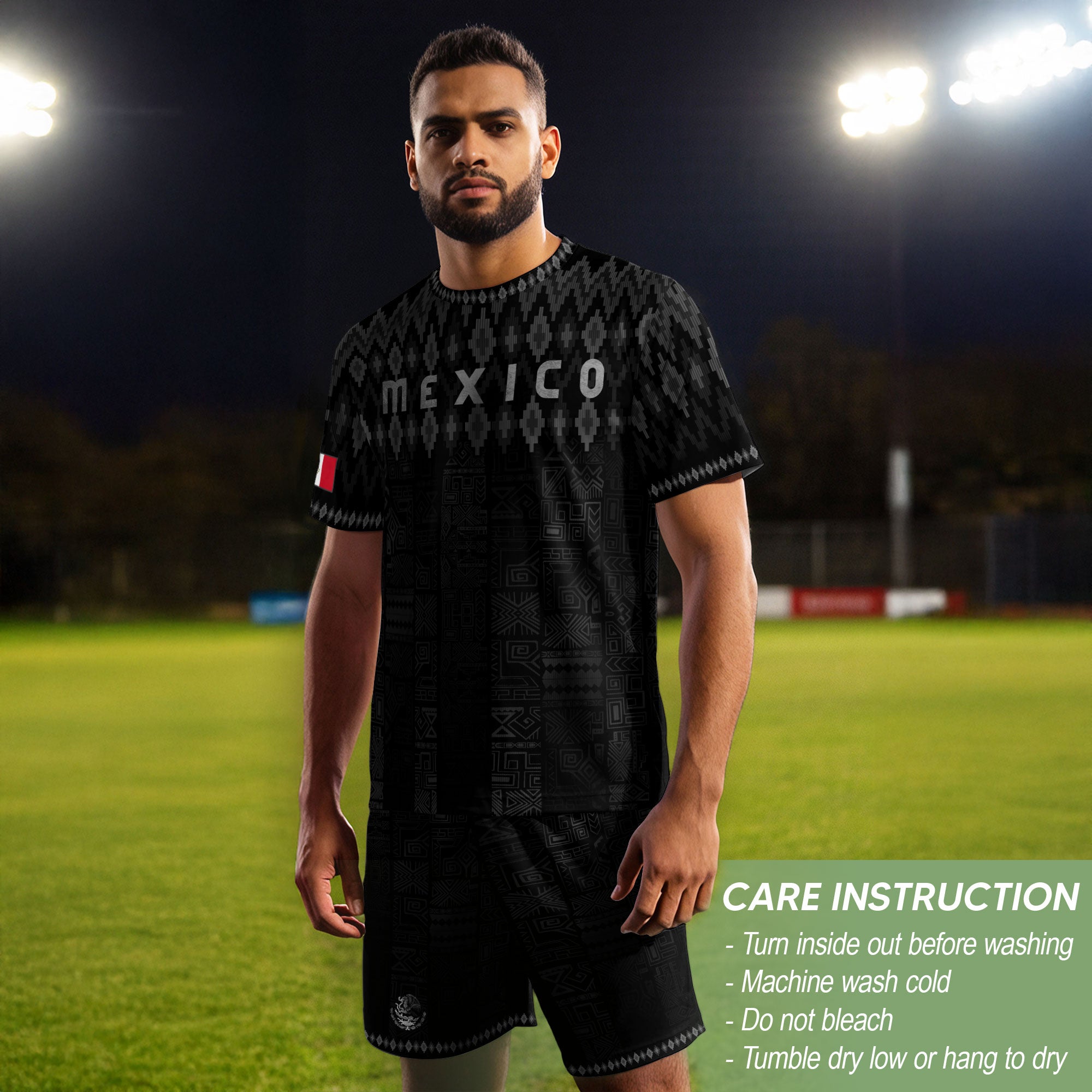 Mexico Heritage Orgullo Mexicano Black Silver Traditional Pattern Eagle Soccer Jersey
