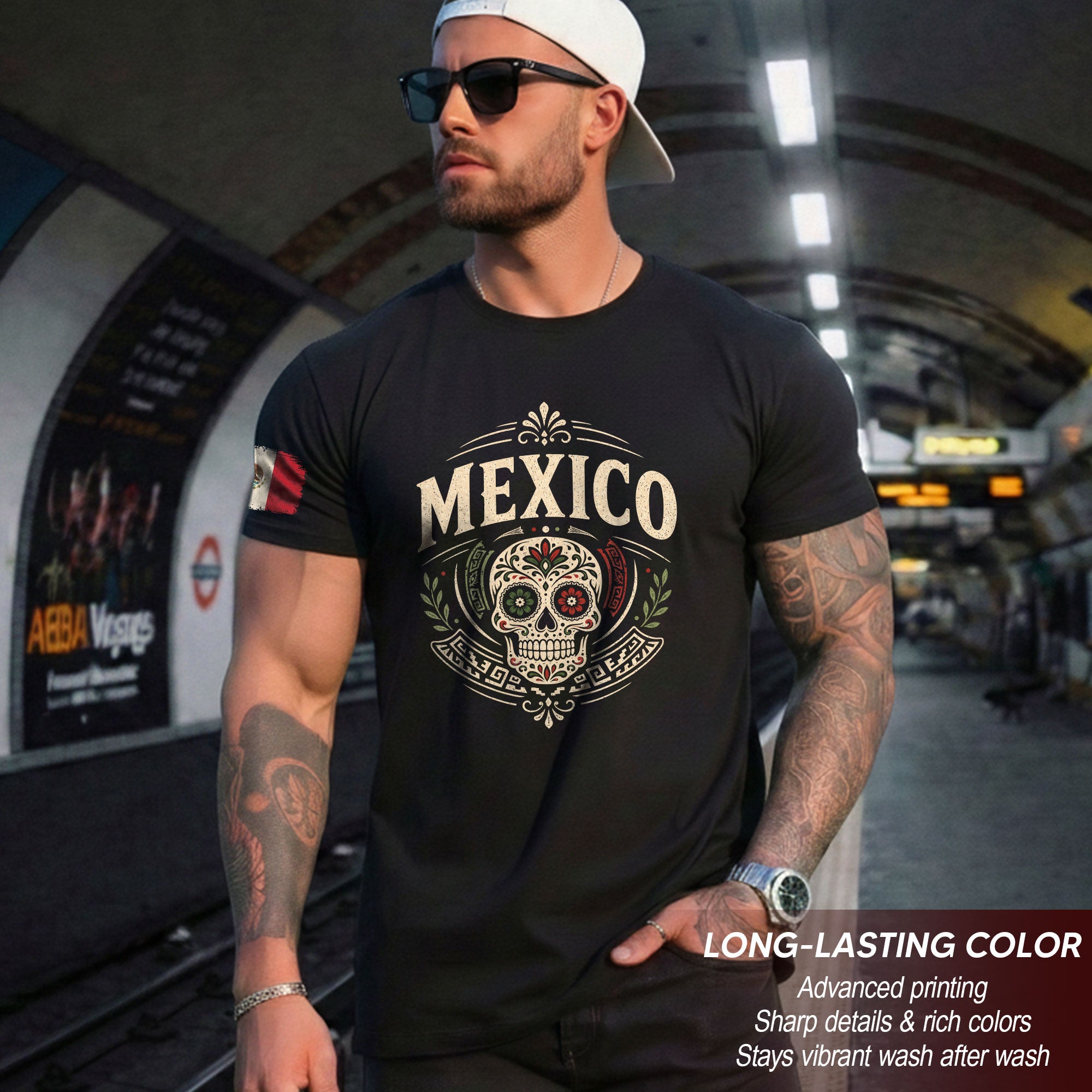 Mexico Sugar Skull Graphic T-Shirt Cultural Day of the Dead Design Casual Cotton Apparel