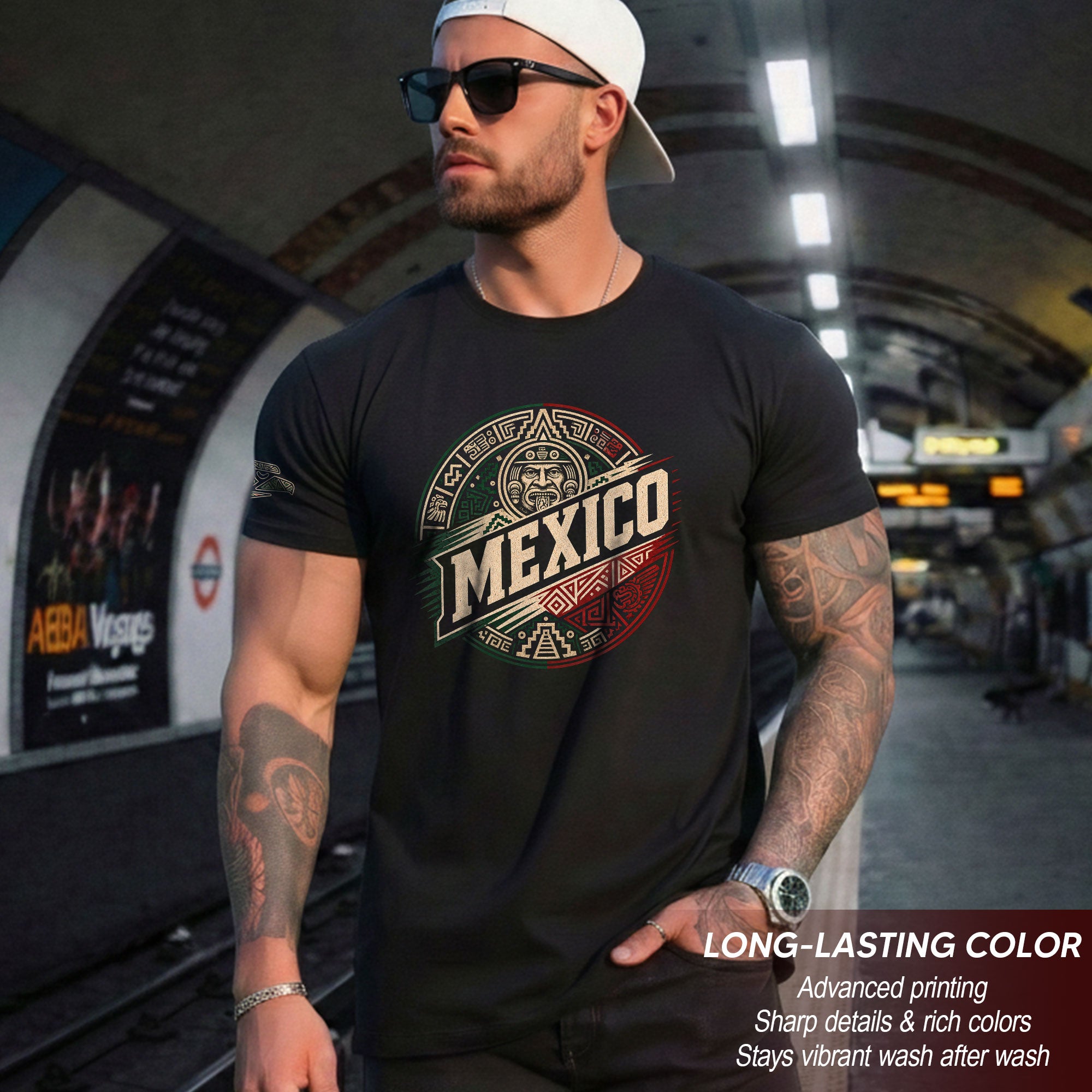 Mexico Ancient Culture Graphic T-Shirt Aztec Inspired Design Casual Cotton Short Sleeve Tee