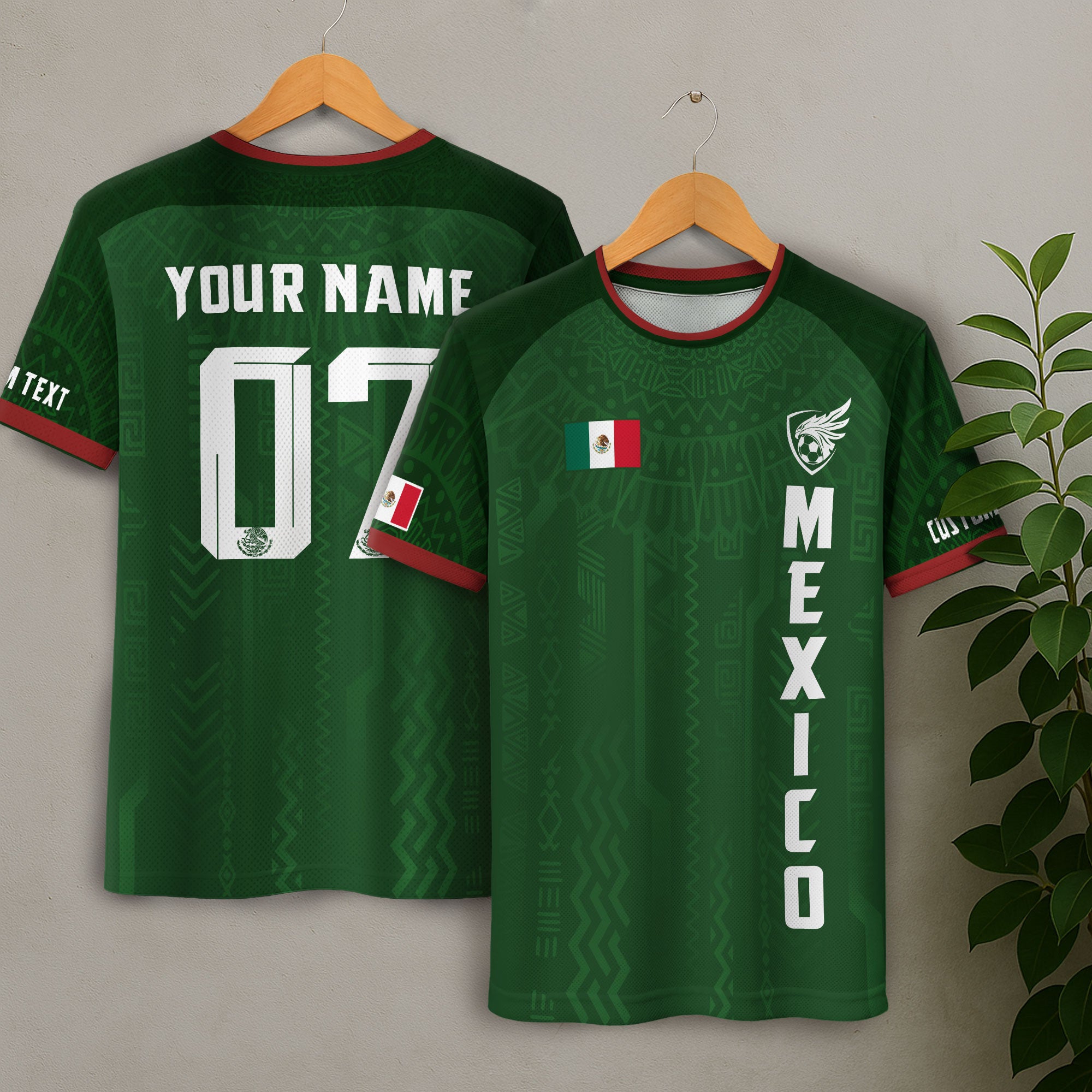 Custom Soccer Jersey Mexico Green Aztec Pattern Design