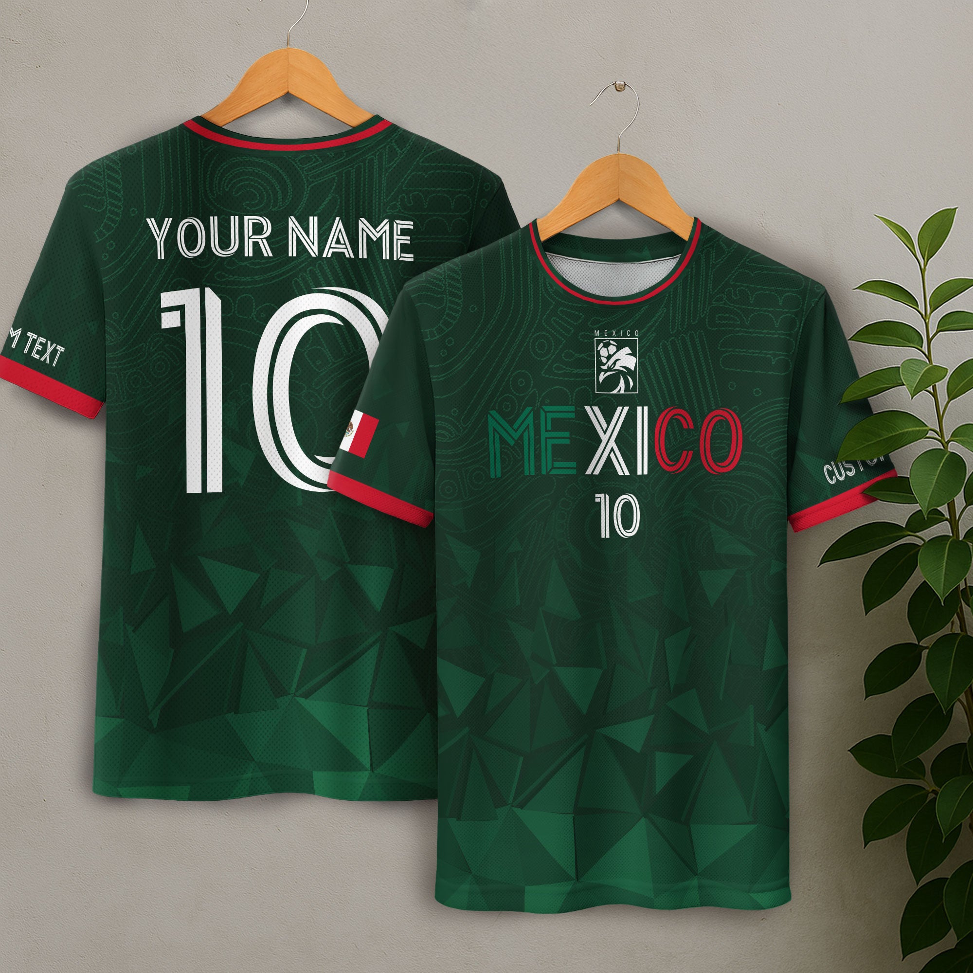 Custom Soccer Jersey Mexico Green Geometric Aztec Design