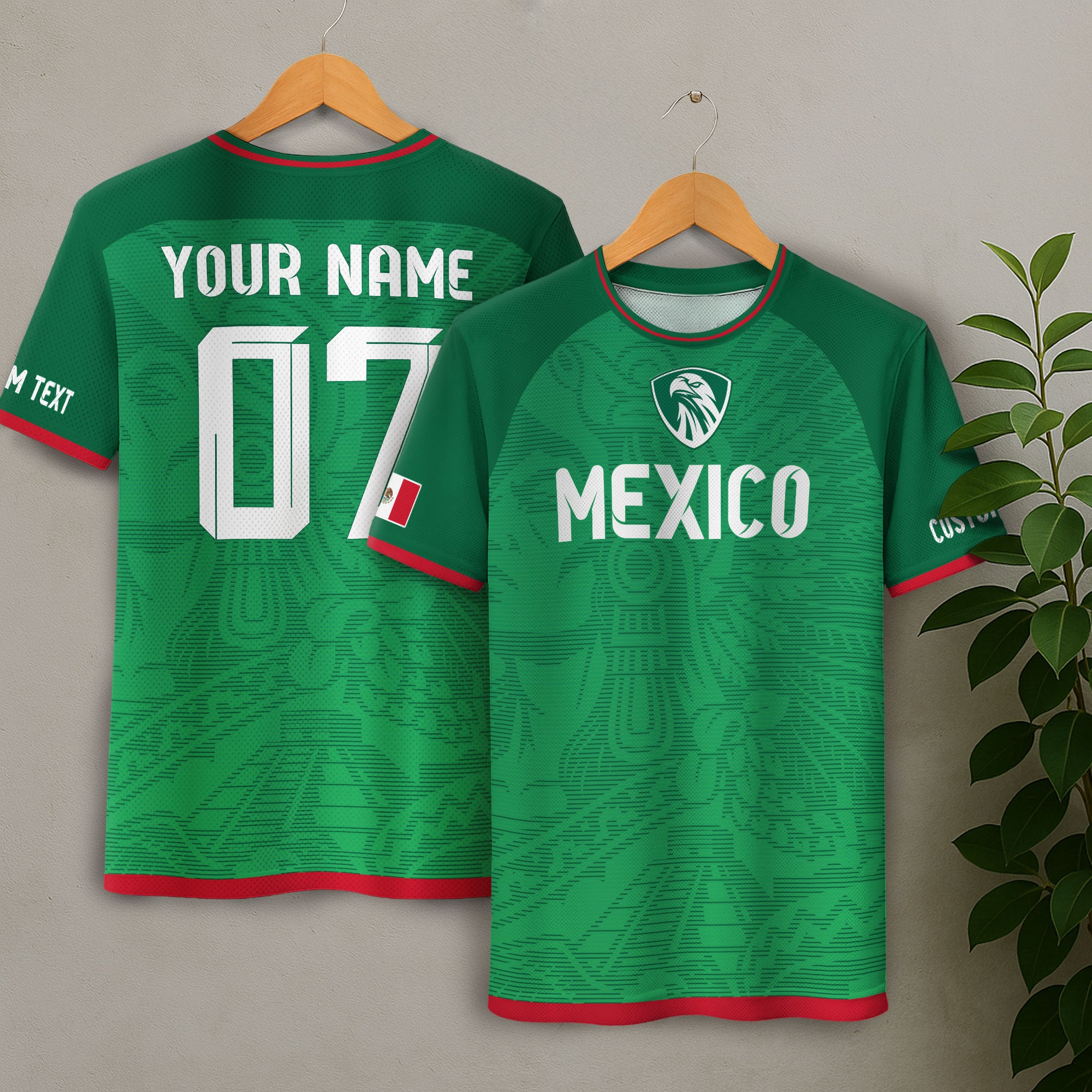 Custom Mexico Green Aztec Pattern Crest Design Soccer Jersey