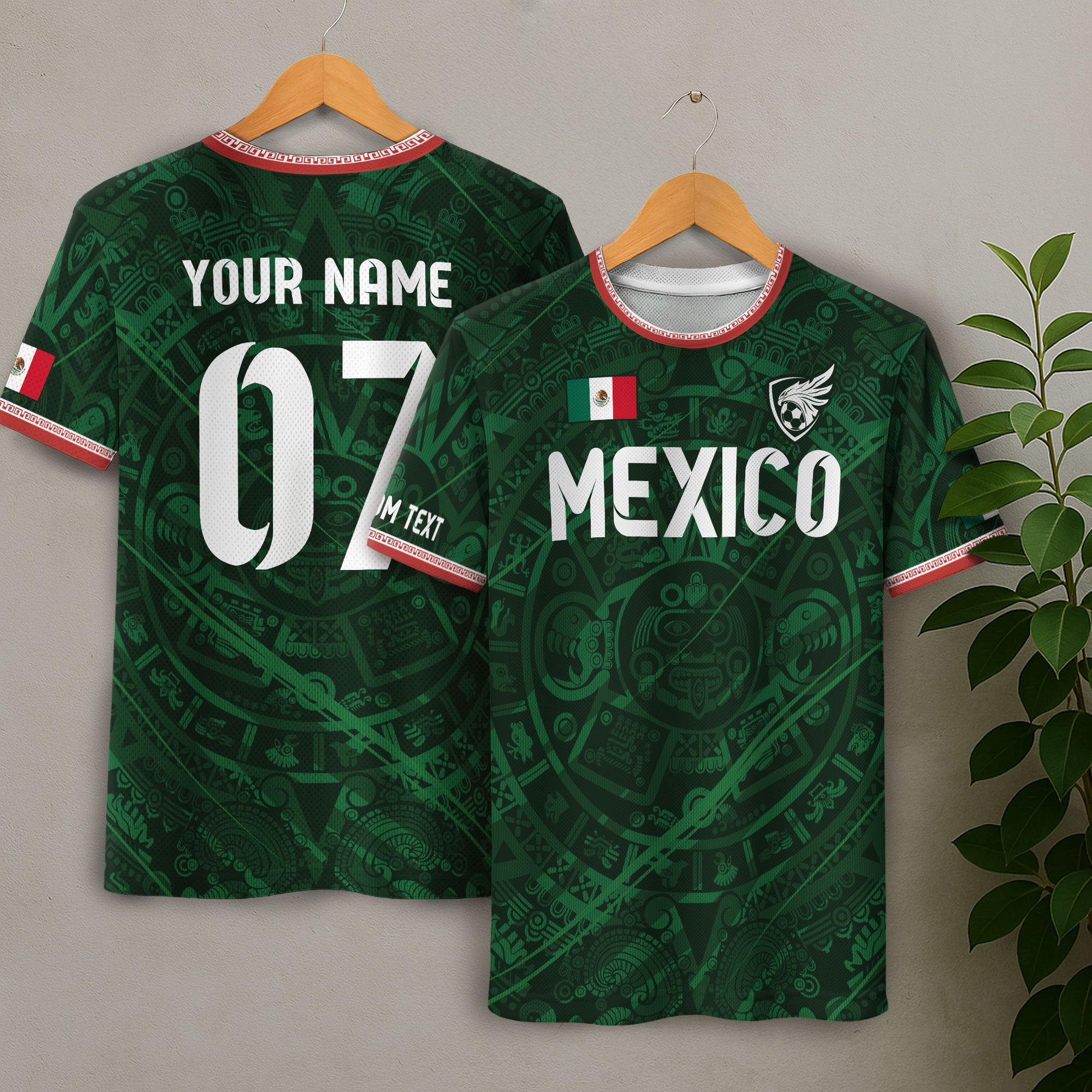 Custom Soccer Jersey Mexico Green Aztec Calendar Design