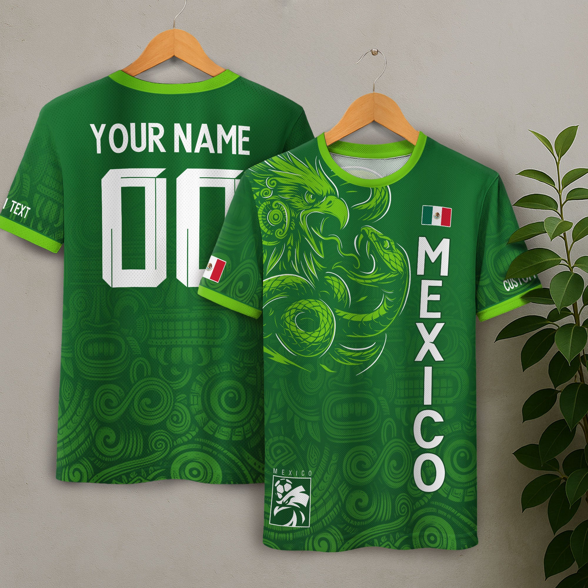 Custom Soccer Jersey Mexico Green Aztec Eagle Serpent Design