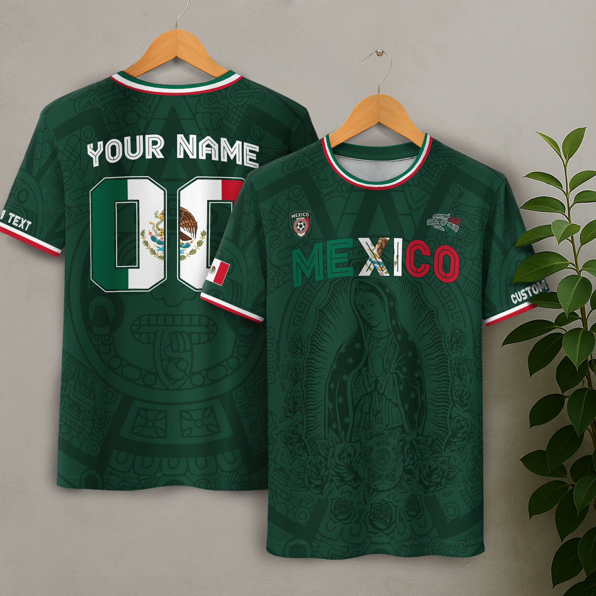 Mexico Custom Green Jersey with Virgin of Guadalupe Soccer Jersey