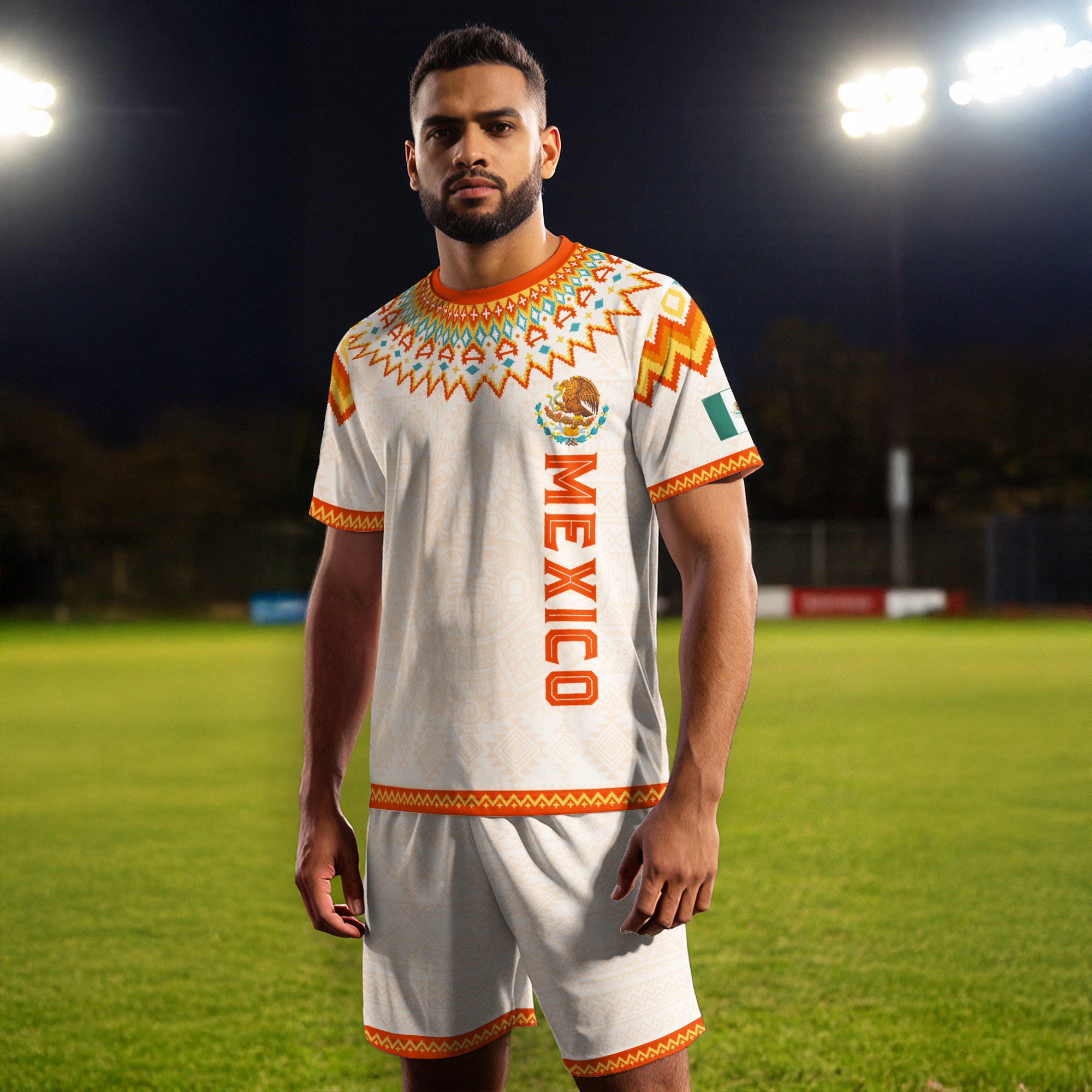 Mexico Heritage Soccer Jersey, Aztec Pattern Mexican Roots Design Jersey For Men