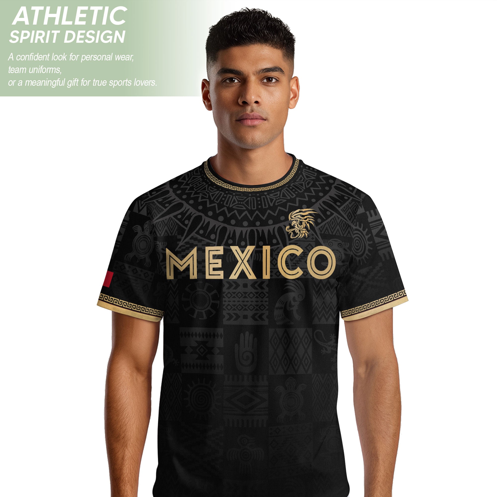Mexico Coat of Arms Black Gold Ancient Mayan Aztec Symbols Soccer Jersey