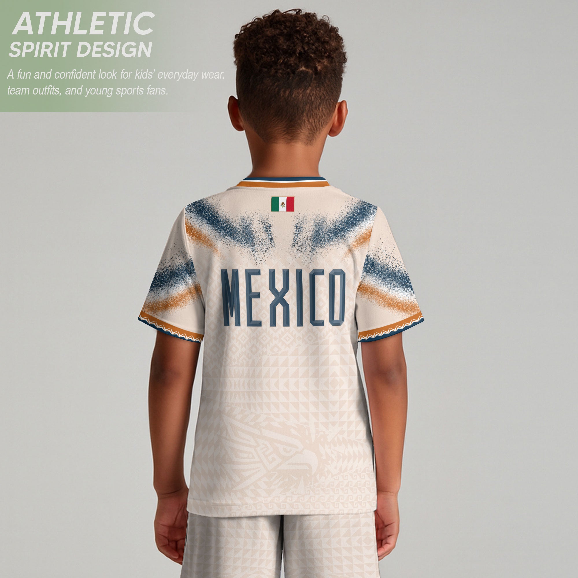 Mexico Soccer Jersey Kids Aztec Eagle Cream Beige Youth Football Shirt Training Apparel