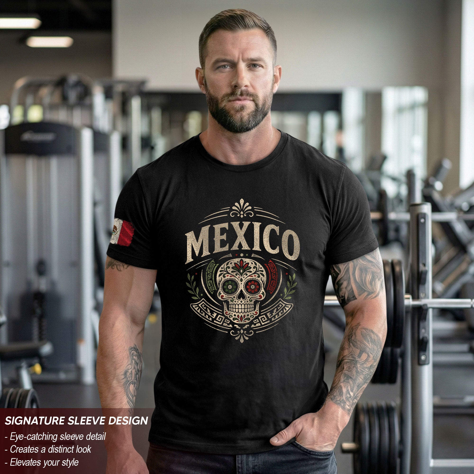 Mexico Sugar Skull Graphic T-Shirt Cultural Day of the Dead Design Casual Cotton Apparel