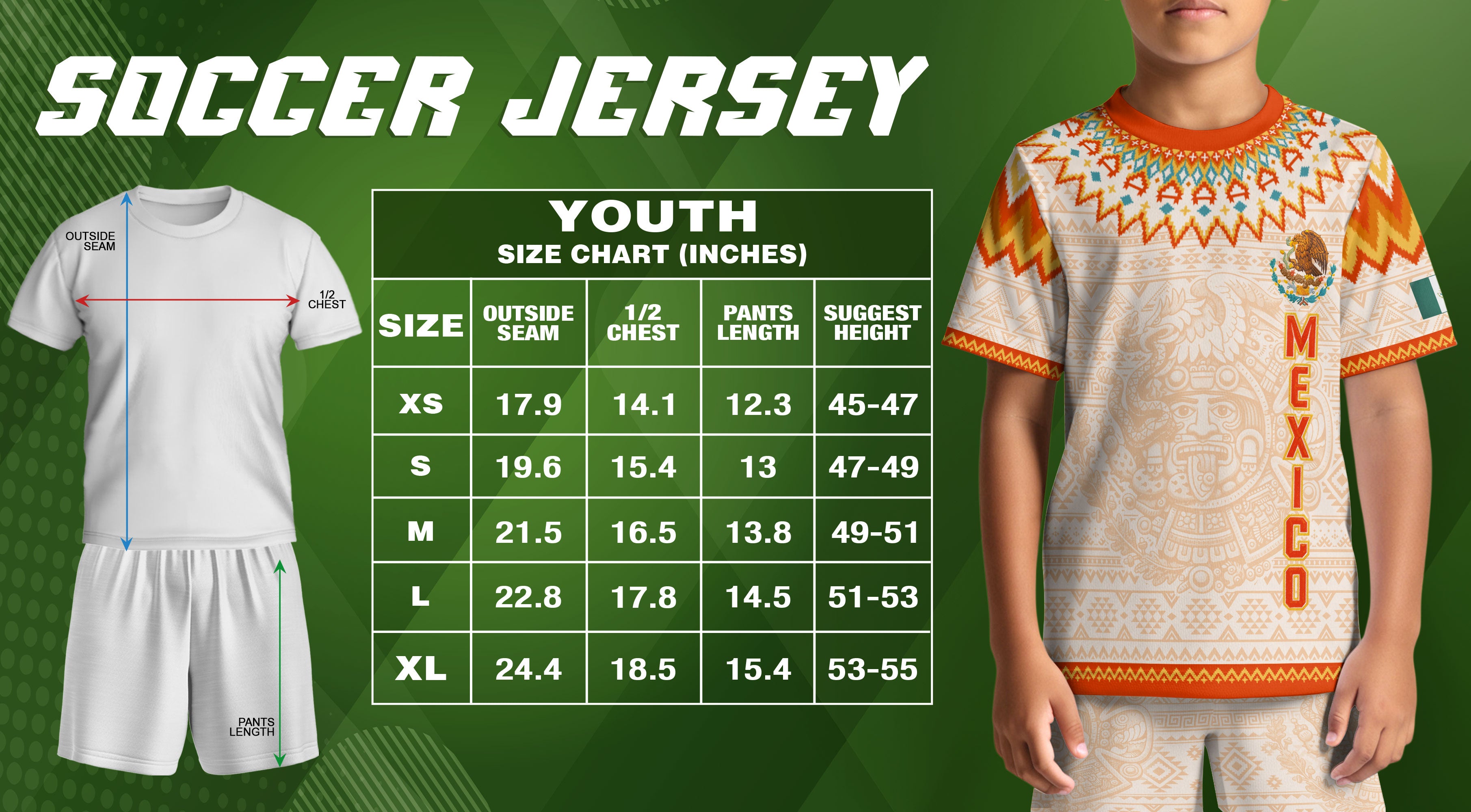 Camiseta de fútbol juvenil con estampado vertical del Águila Dorada Negra de México