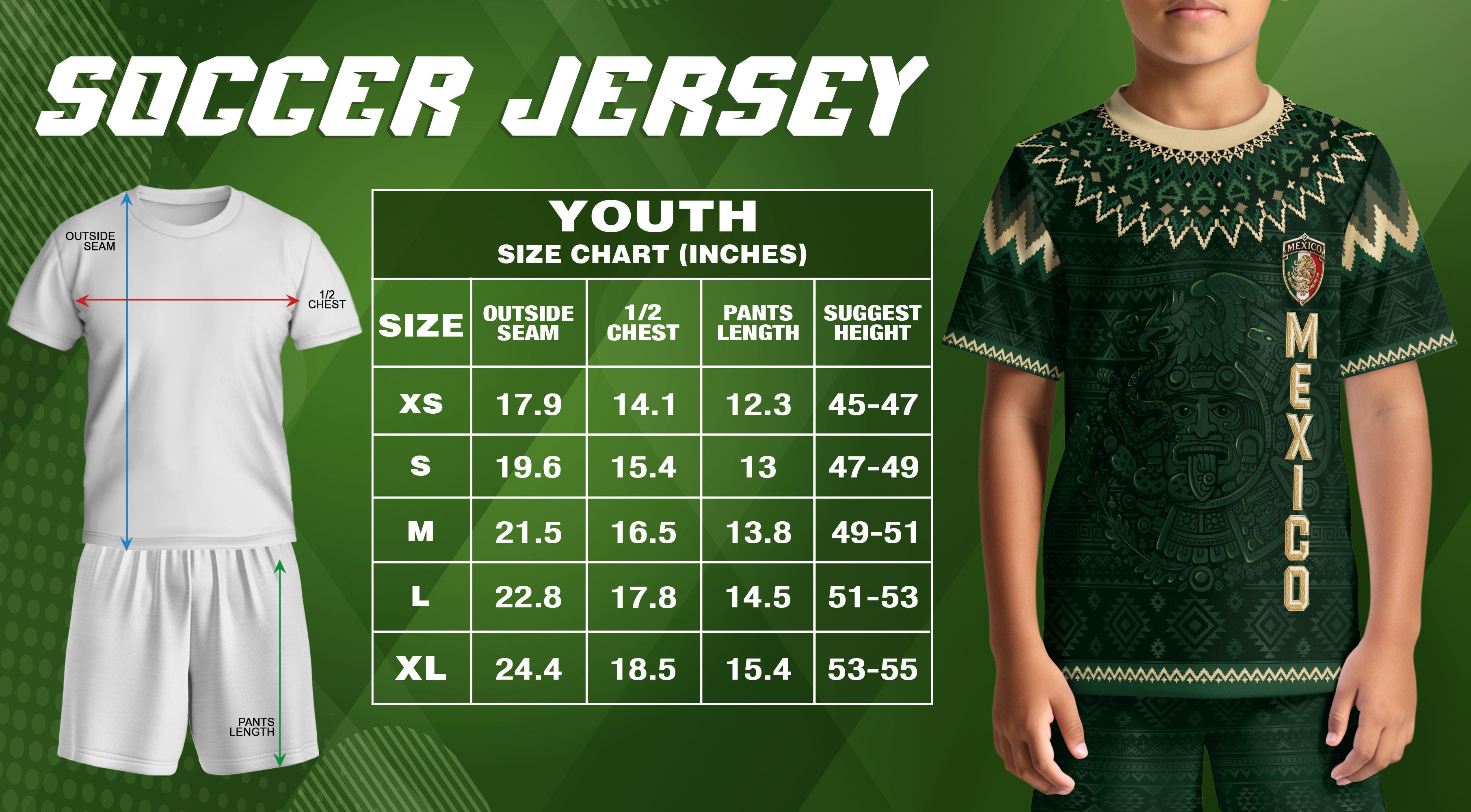 Camiseta de fútbol juvenil con estampado vertical del Águila Dorada Negra de México