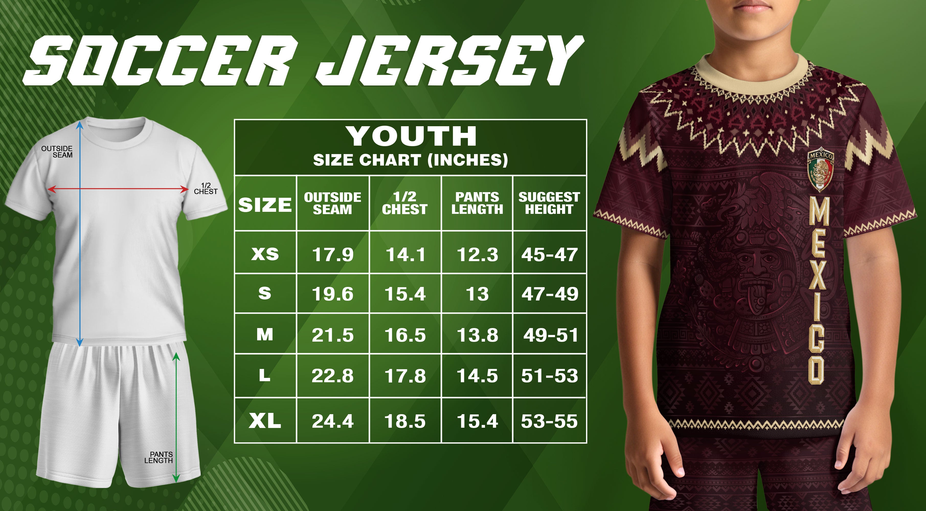 Camiseta de fútbol juvenil con estampado vertical del Águila Dorada Negra de México