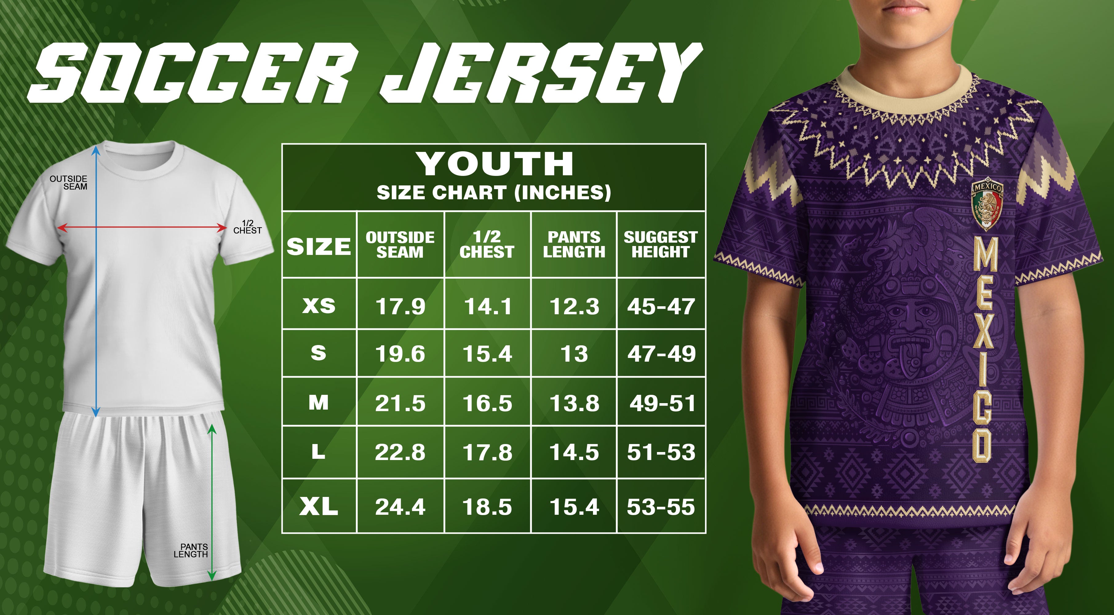 Camiseta de fútbol juvenil con estampado vertical del Águila Dorada Negra de México