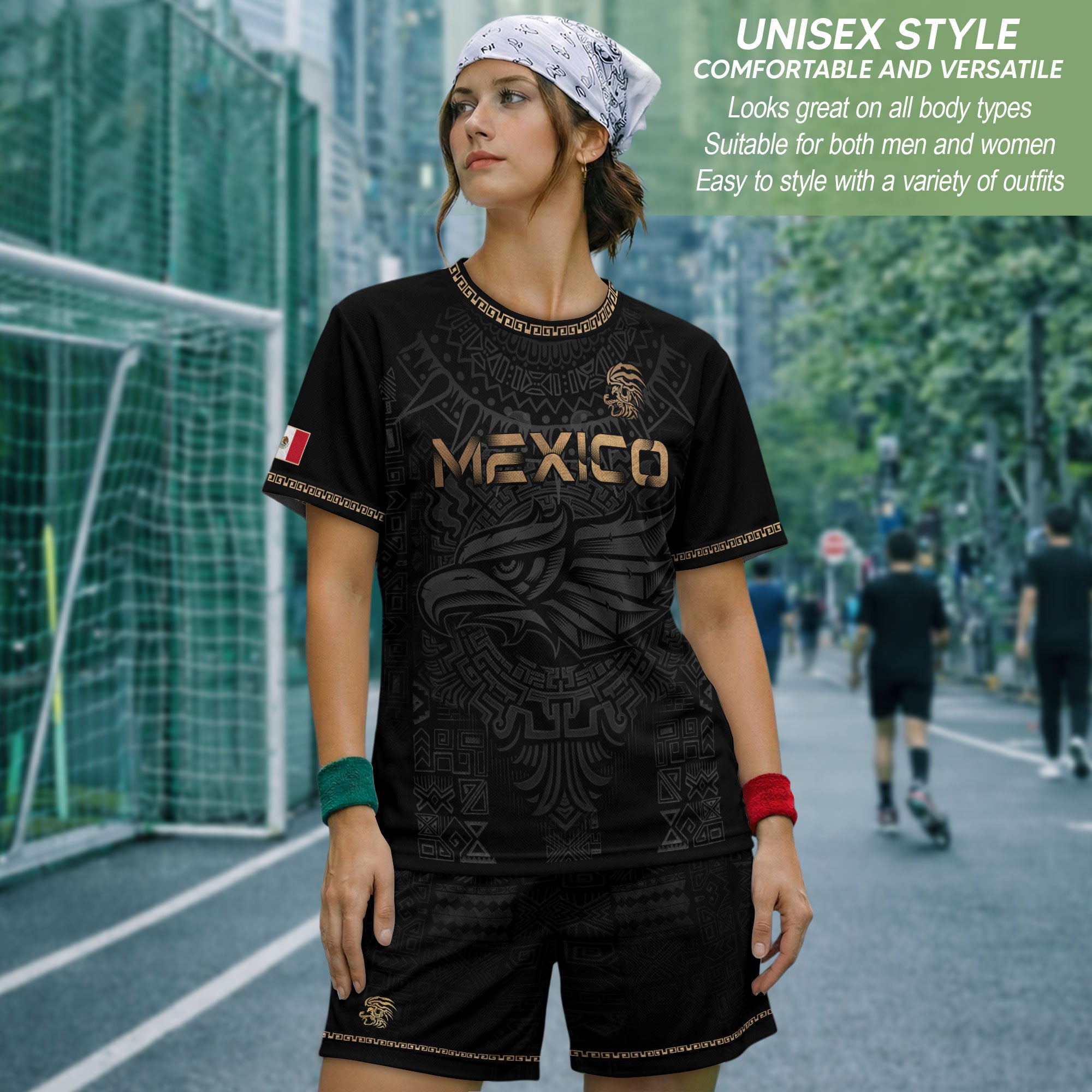 Mexico Heritage Orgullo Mexicano Black Gold Eagle Aztec Calendar Soccer Jersey